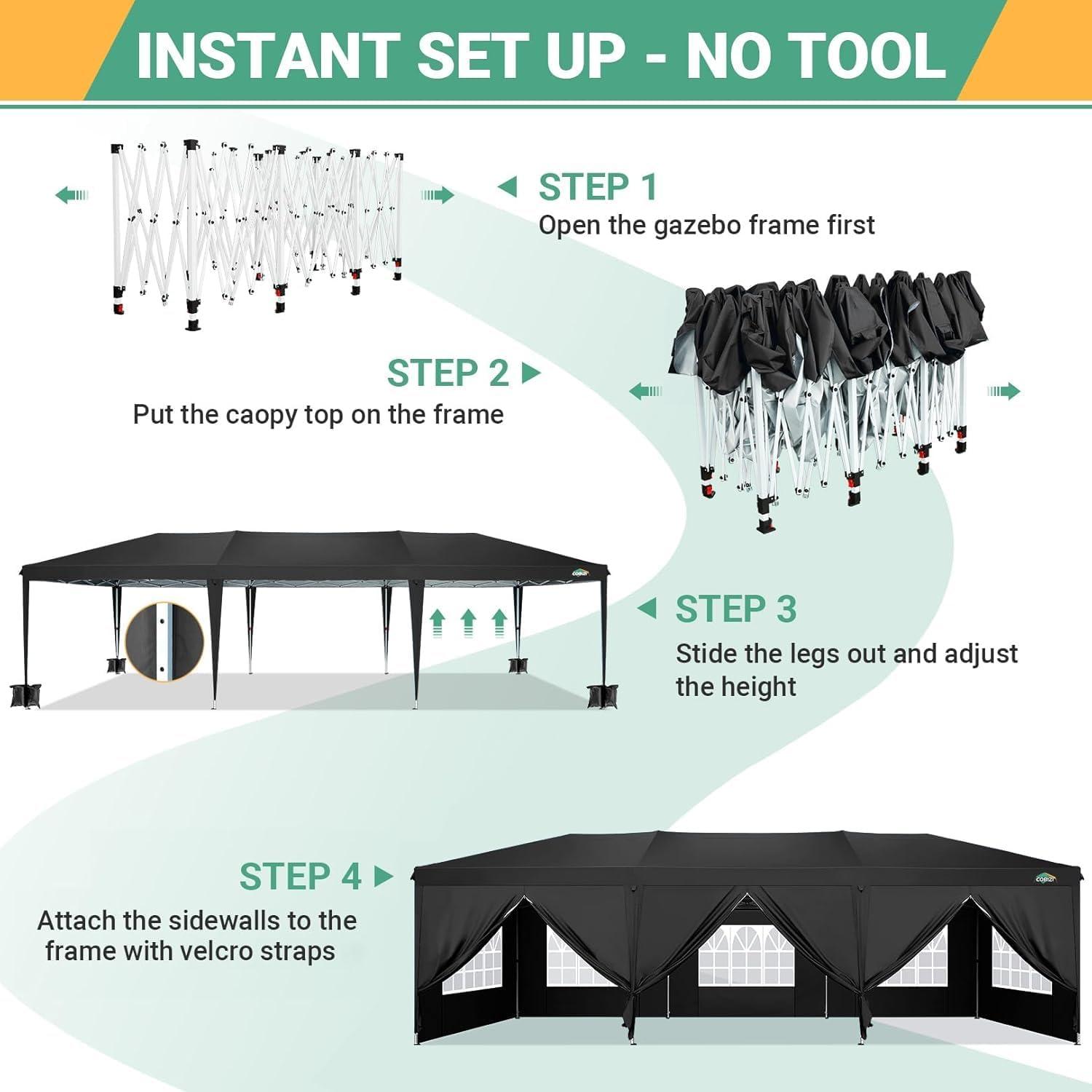 image:imageCOBIZI 10x10 Pop Up Canopy Tent with 4 Sidewalls Easy Set up Canopy 10x10 Waterproof Commercial Outdoor Gazebo Portable Shelter Instant Tents for PartiesBackyardFlea MarketCarrying Bag1Navy BlueMatte Black
