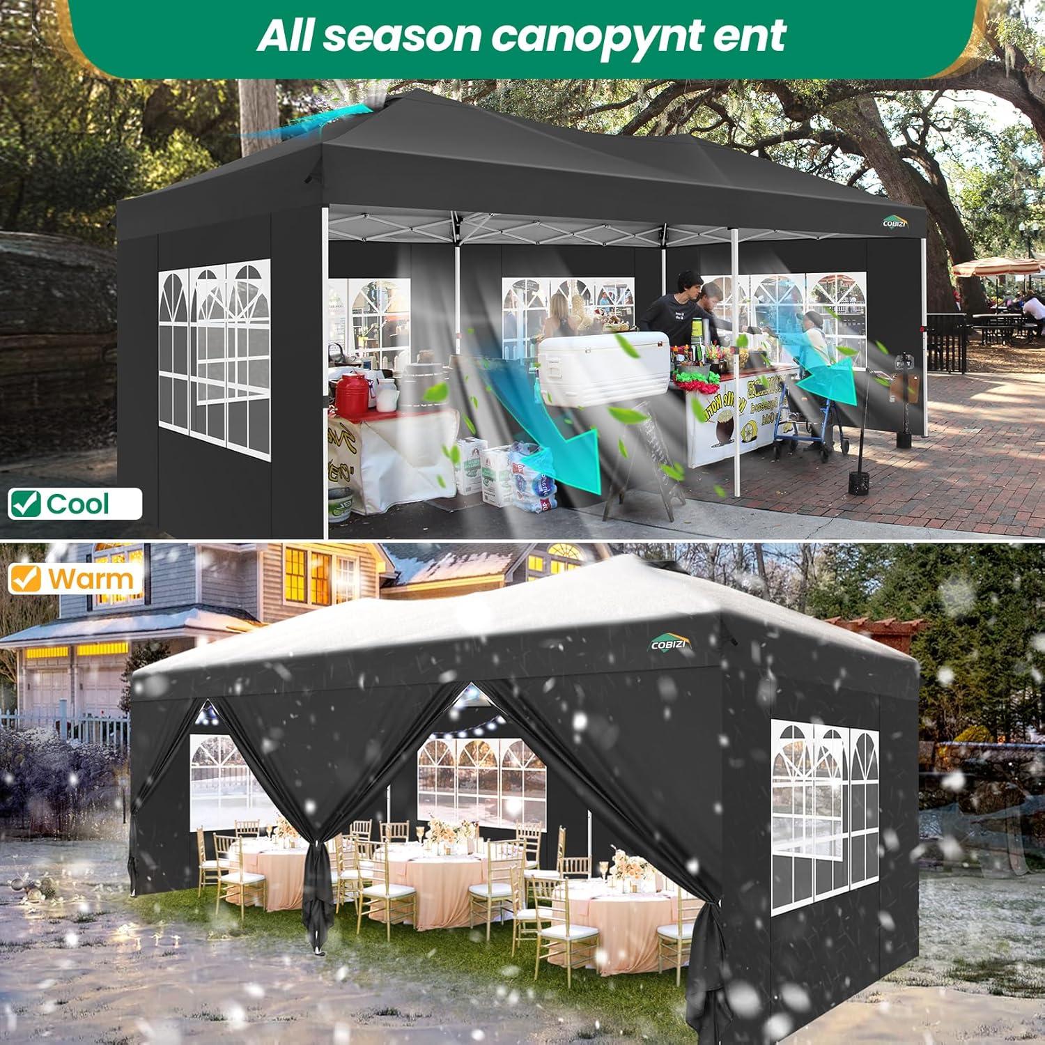 image:imageCOBIZI 10x10 Pop Up Canopy Tent with 4 Sidewalls UPF 50Waterproof Outdoor Canopy with Air Vent Instant Portable Camping Canopies Gazebo for Commercial Sun Shade Party 4 SandbagsWhiteBlack1 year warranty