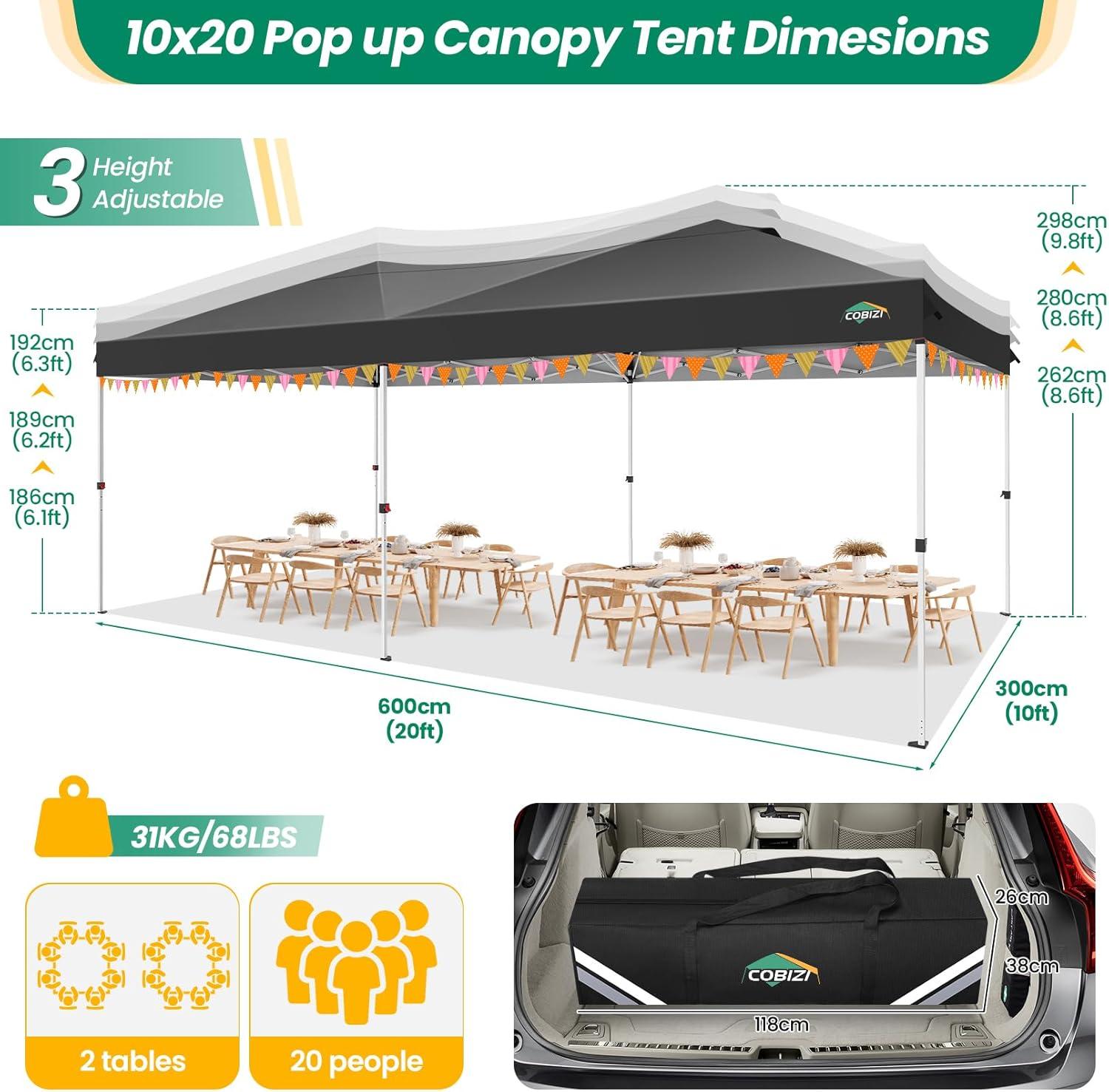 image:imageCOBIZI 10x10 Pop Up Canopy Tent with 4 Sidewalls UPF 50Waterproof Outdoor Canopy with Air Vent Instant Portable Camping Canopies Gazebo for Commercial Sun Shade Party 4 SandbagsWhiteBlack1 year warranty