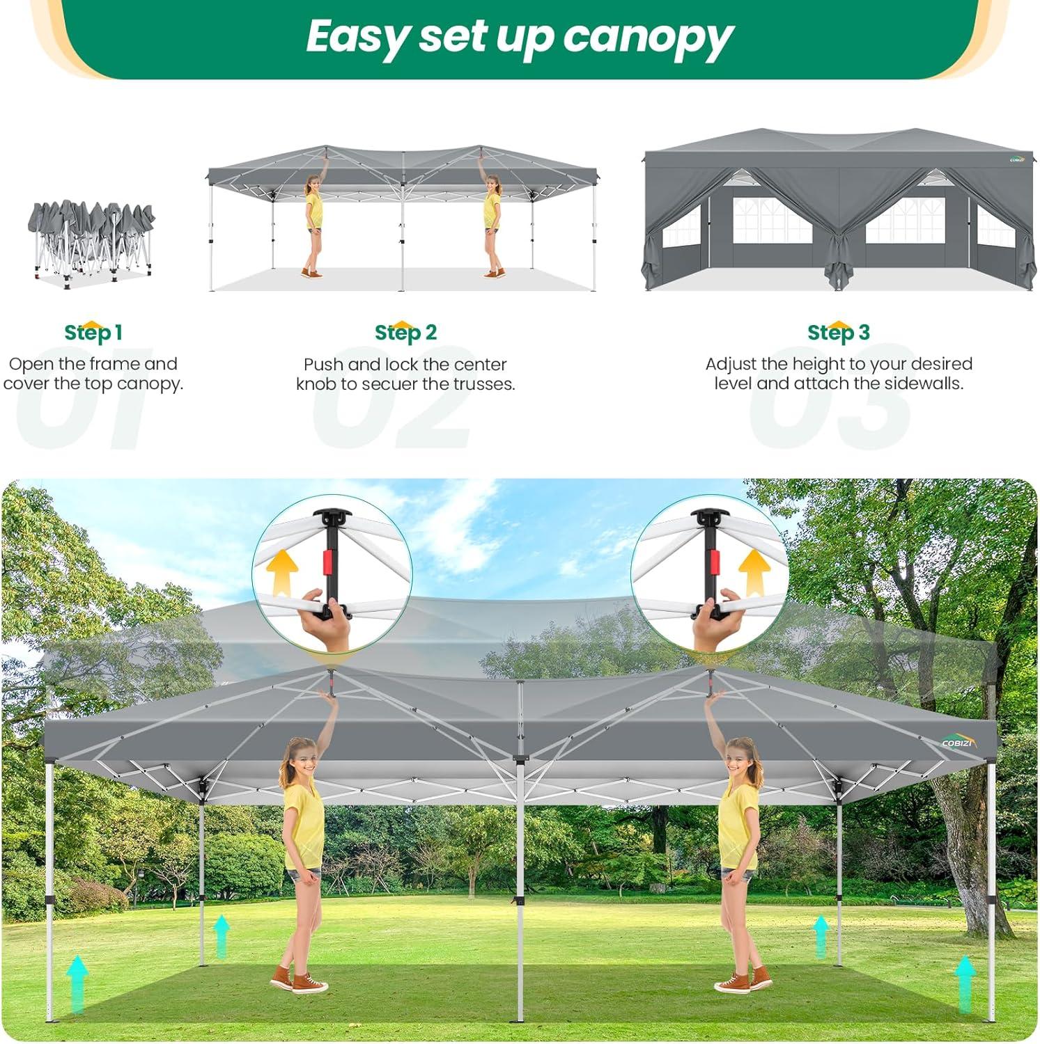 image:imageCOBIZI 10x10 Pop Up Canopy Tent with 4 Sidewalls UPF 50Waterproof Outdoor Canopy with Air Vent Instant Portable Camping Canopies Gazebo for Commercial Sun Shade Party 4 SandbagsWhiteGrey1 year warranty