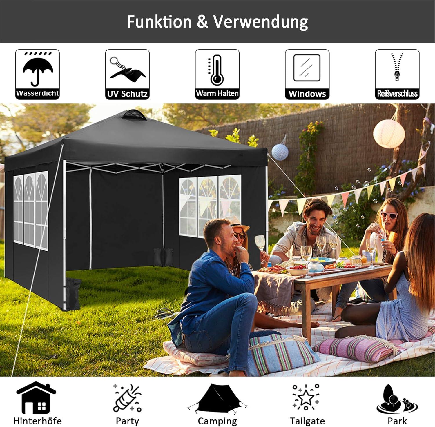 image:imageCOBIZI 10x10 Pop Up Canopy Tent with 4 Sidewalls UPF 50Waterproof Outdoor Canopy with Air Vent Instant Portable Camping Canopies Gazebo for Commercial Sun Shade Party 4 SandbagsWhiteMatter Black