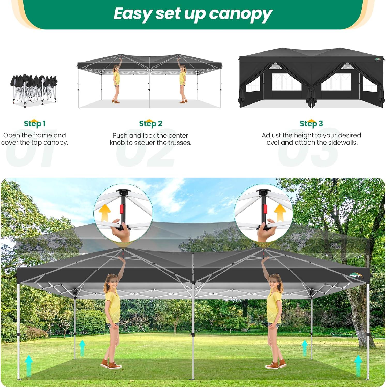 image:imageCOBIZI 10x10 Pop Up Canopy Tent with 4 Sidewalls UPF 50Waterproof Outdoor Canopy with Air Vent Instant Portable Camping Canopies Gazebo for Commercial Sun Shade Party 4 SandbagsWhiteBlack1 year warranty