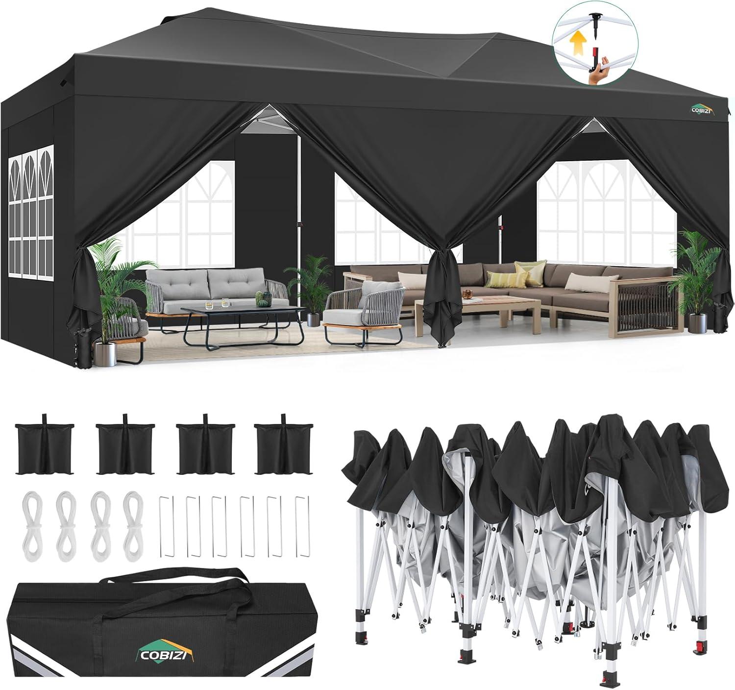 image:imageCOBIZI 10x10 Pop Up Canopy Tent with 4 Sidewalls UPF 50Waterproof Outdoor Canopy with Air Vent Instant Portable Camping Canopies Gazebo for Commercial Sun Shade Party 4 SandbagsWhiteBlack1 year warranty