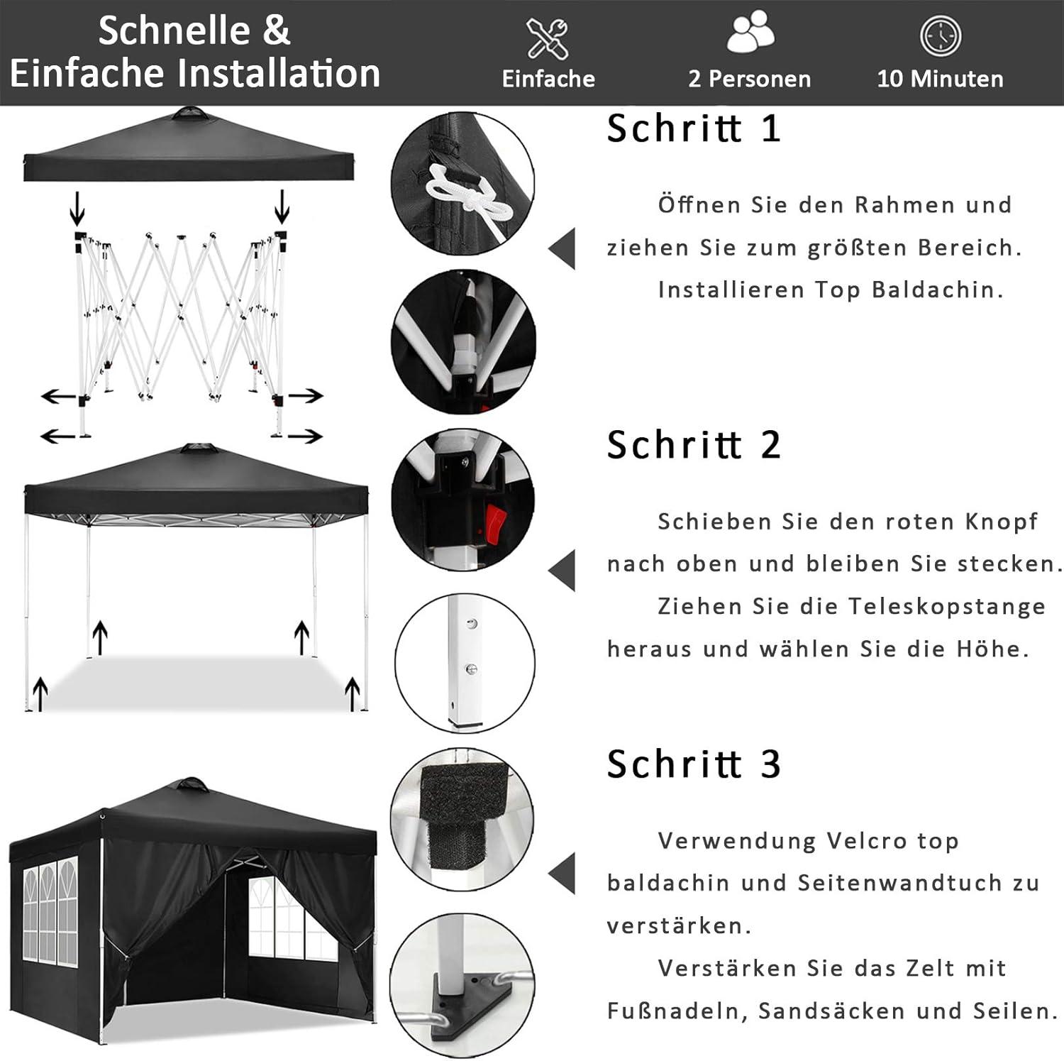 image:imageCOBIZI 10x10 Pop Up Canopy Tent with 4 Sidewalls UPF 50Waterproof Outdoor Canopy with Air Vent Instant Portable Camping Canopies Gazebo for Commercial Sun Shade Party 4 SandbagsWhiteMatter Black