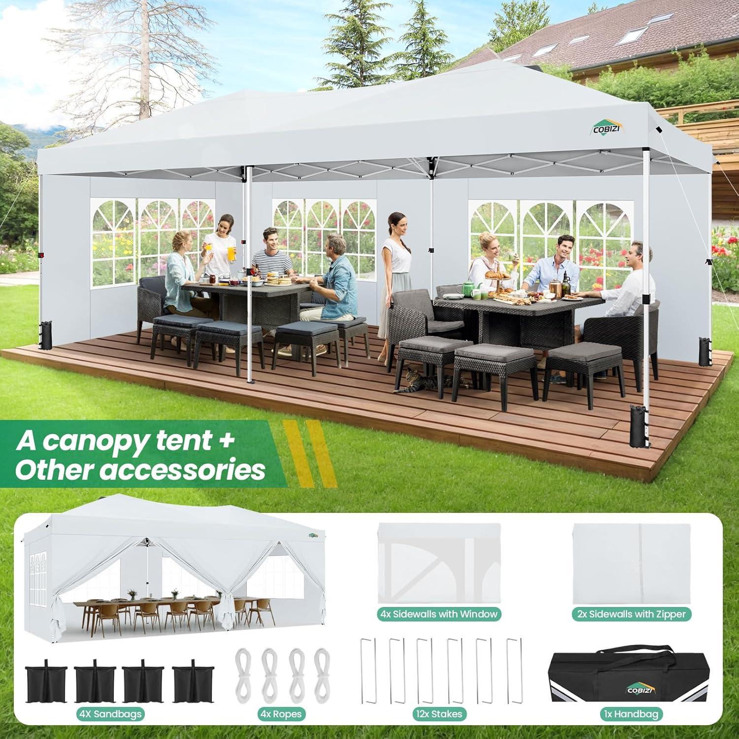 image:imageCOBIZI 10x10 Pop Up Canopy Tent with 4 Sidewalls UPF 50Waterproof Outdoor Canopy with Air Vent Instant Portable Camping Canopies Gazebo for Commercial Sun Shade Party 4 SandbagsWhiteWhite1 year warranty