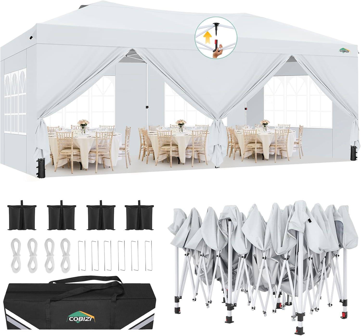 image:imageCOBIZI 10x10 Pop Up Canopy Tent with 4 Sidewalls UPF 50Waterproof Outdoor Canopy with Air Vent Instant Portable Camping Canopies Gazebo for Commercial Sun Shade Party 4 SandbagsWhiteWhite1 year warranty