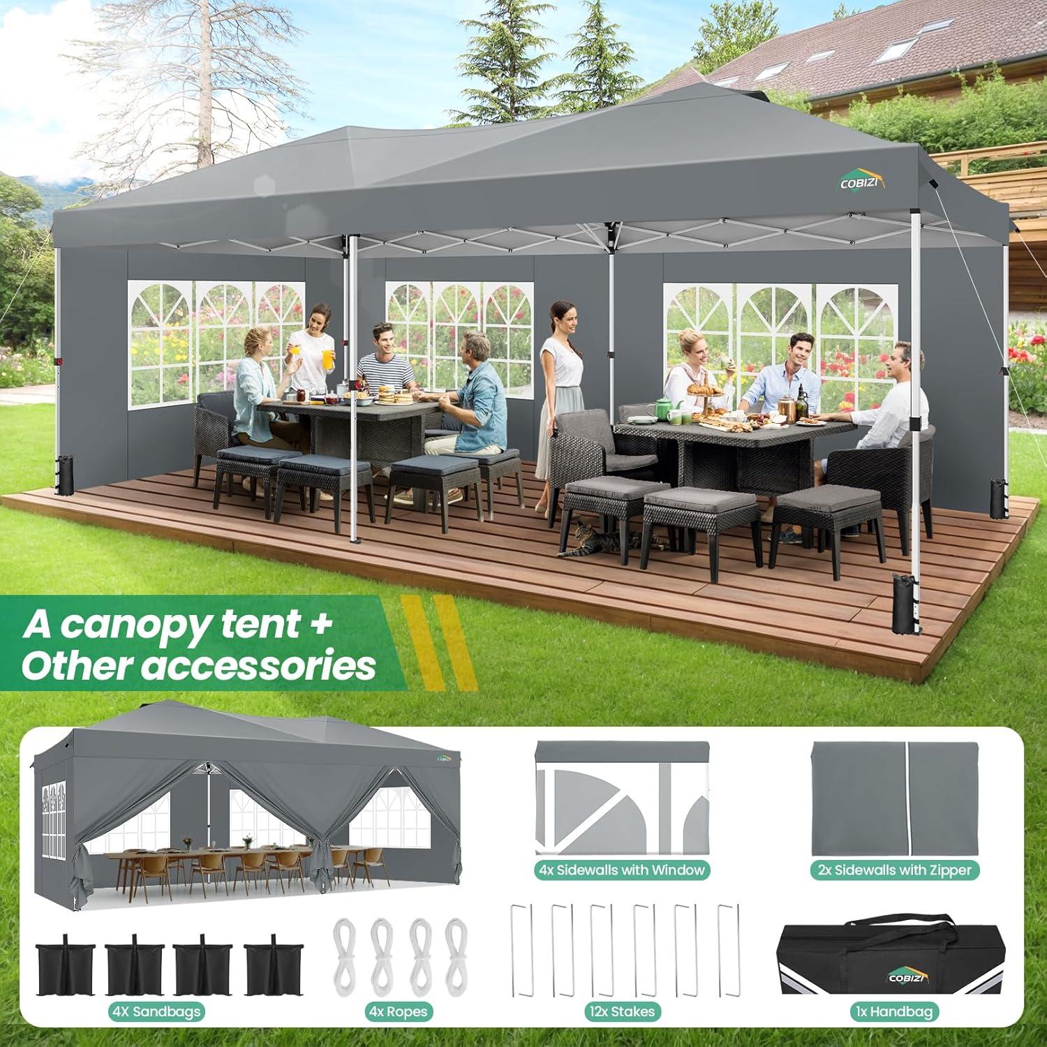 image:imageCOBIZI 10x10 Pop Up Canopy Tent with 4 Sidewalls UPF 50Waterproof Outdoor Canopy with Air Vent Instant Portable Camping Canopies Gazebo for Commercial Sun Shade Party 4 SandbagsWhiteGrey1 year warranty