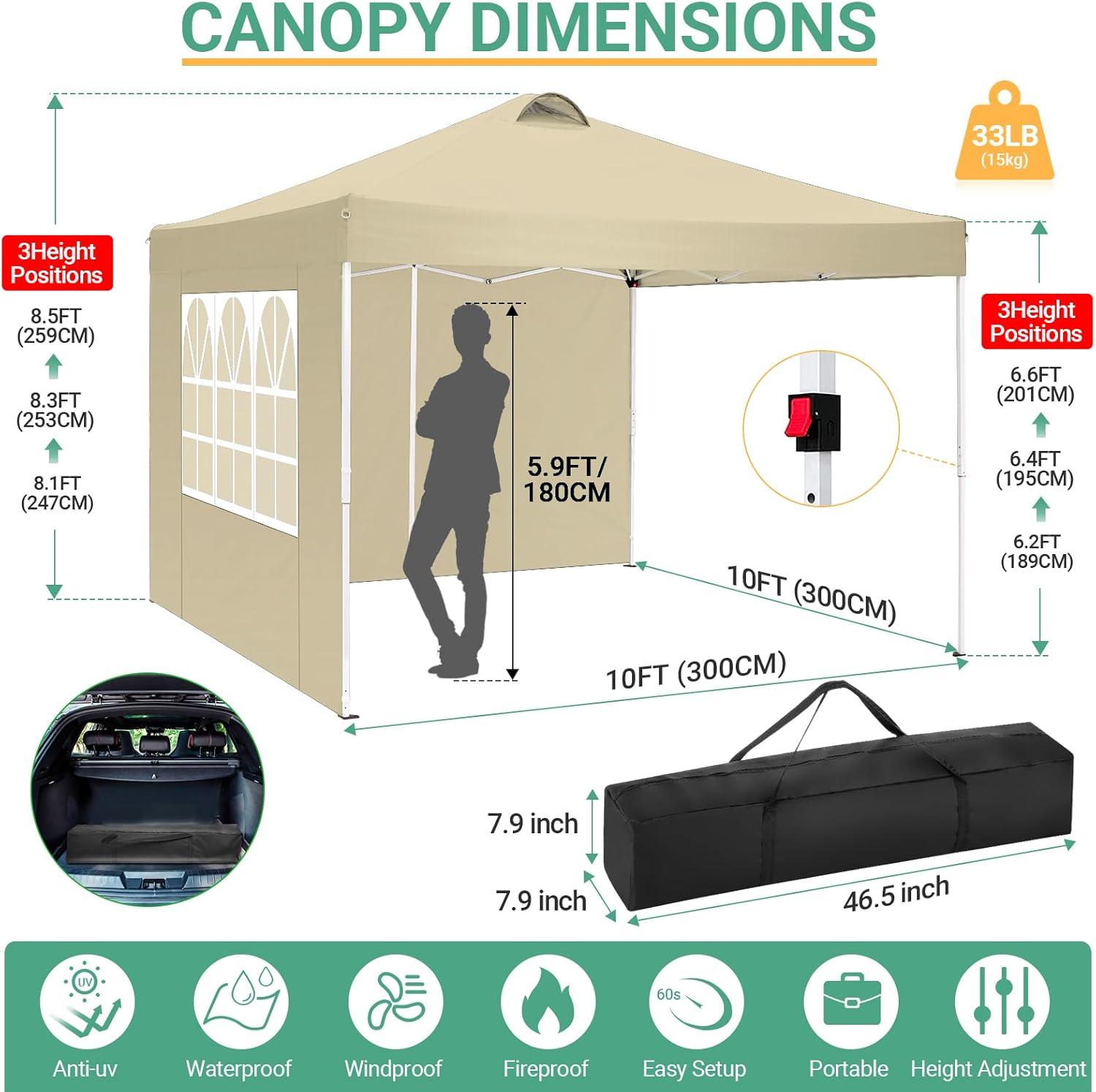 image:imageCOBIZI 10x10 Pop Up Canopy Tent with 4 Sidewalls UPF 50Waterproof Outdoor Canopy with Air Vent Instant Portable Camping Canopies Gazebo for Commercial Sun Shade Party 4 SandbagsWhiteKhaki
