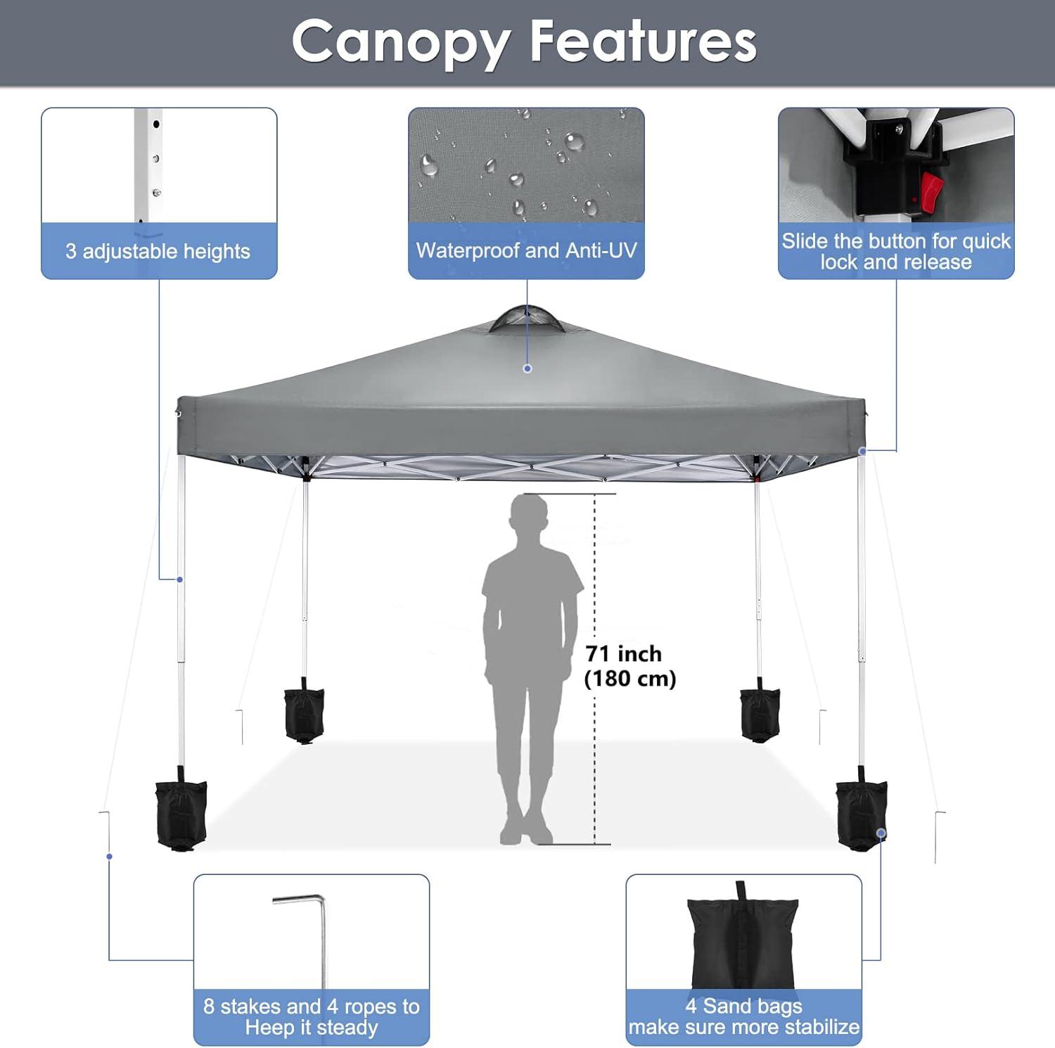 image:imageCOBIZI 10x10 Pop Up Canopy Tent with 4 Sidewalls UPF 50Waterproof Outdoor Canopy with Air Vent Instant Portable Camping Canopies Gazebo for Commercial Sun Shade Party 4 SandbagsWhitePigeon Grey