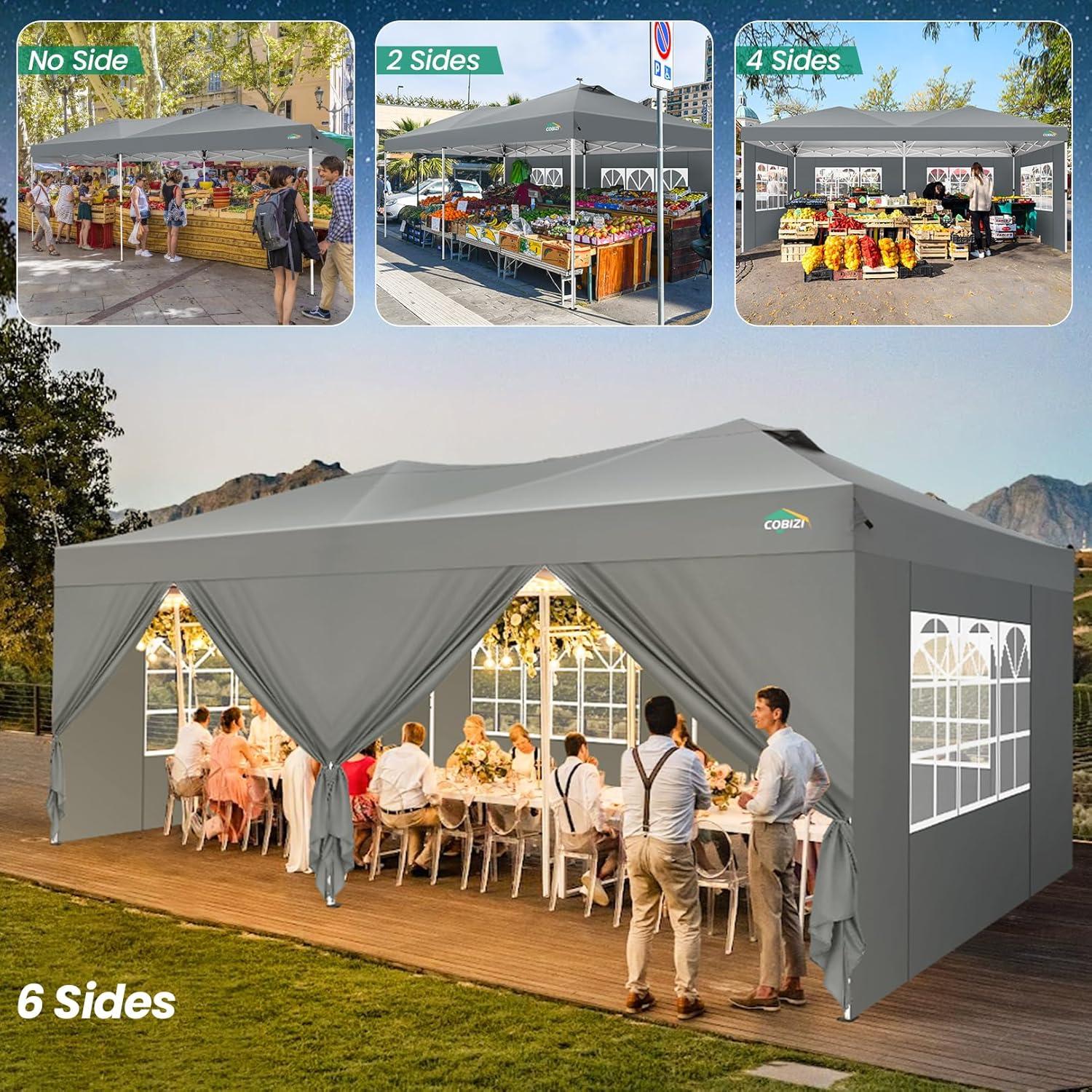 image:imageCOBIZI 10x10 Pop Up Canopy Tent with 4 Sidewalls UPF 50Waterproof Outdoor Canopy with Air Vent Instant Portable Camping Canopies Gazebo for Commercial Sun Shade Party 4 SandbagsWhiteGrey1 year warranty