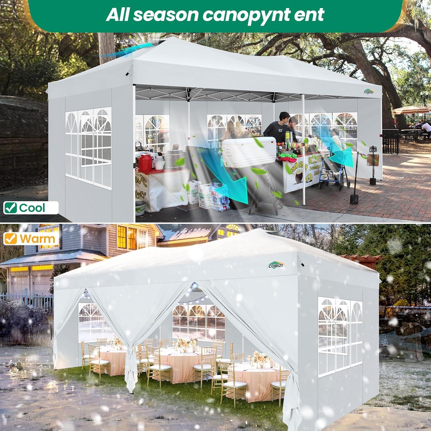 image:imageCOBIZI 10x10 Pop Up Canopy Tent with 4 Sidewalls UPF 50Waterproof Outdoor Canopy with Air Vent Instant Portable Camping Canopies Gazebo for Commercial Sun Shade Party 4 SandbagsWhiteWhite1 year warranty