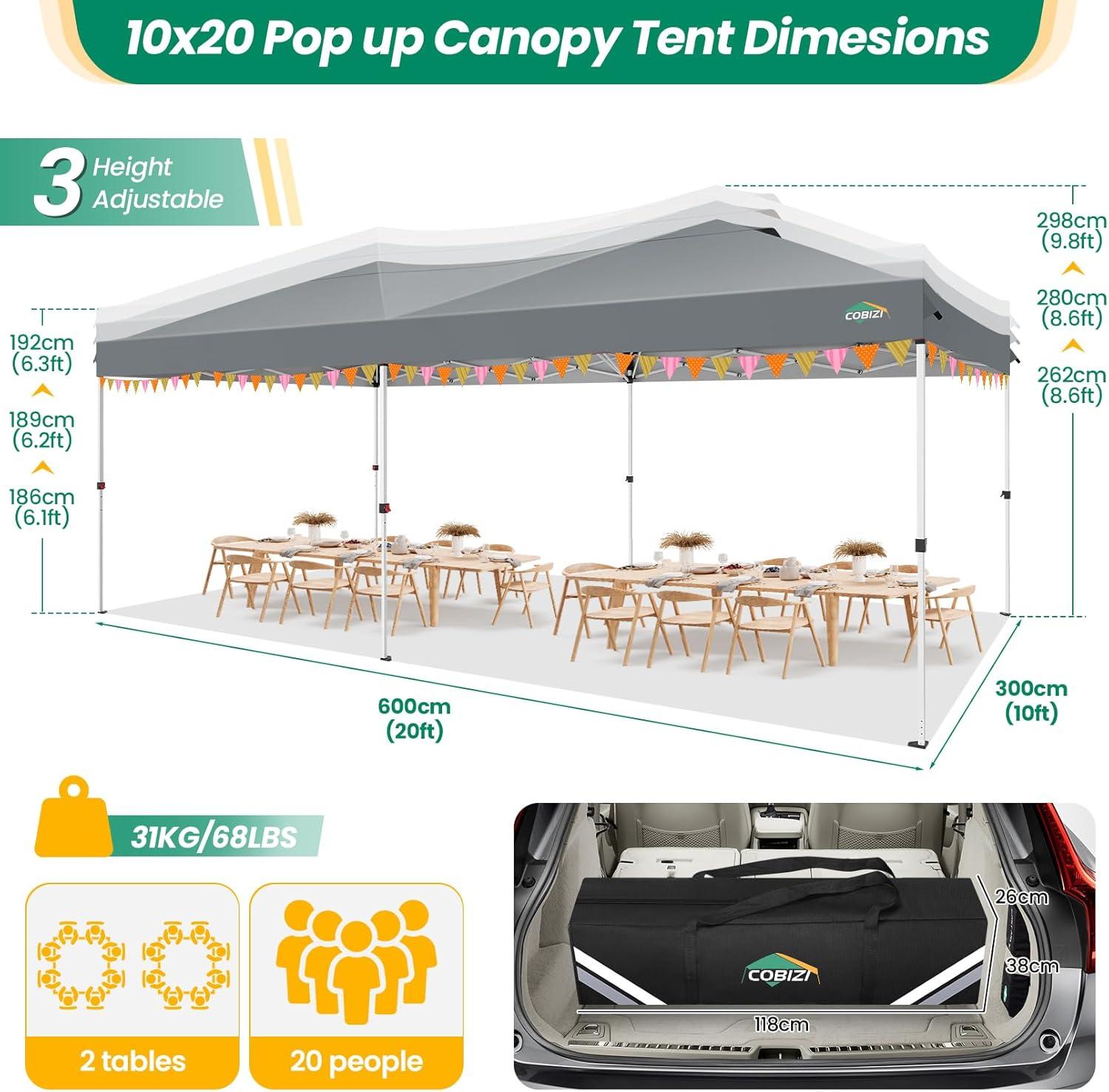 image:imageCOBIZI 10x10 Pop Up Canopy Tent with 4 Sidewalls UPF 50Waterproof Outdoor Canopy with Air Vent Instant Portable Camping Canopies Gazebo for Commercial Sun Shade Party 4 SandbagsWhiteGrey1 year warranty
