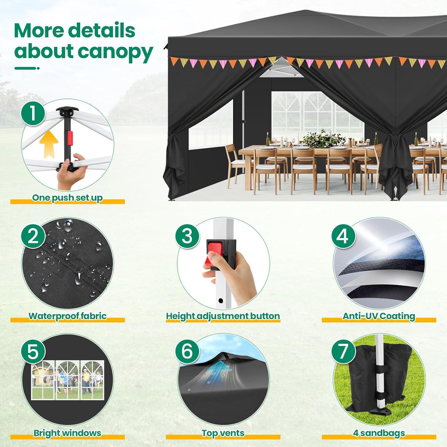 image:imageCOBIZI 10x10 Pop Up Canopy Tent with 4 Sidewalls UPF 50Waterproof Outdoor Canopy with Air Vent Instant Portable Camping Canopies Gazebo for Commercial Sun Shade Party 4 SandbagsWhiteBlack1 year warranty
