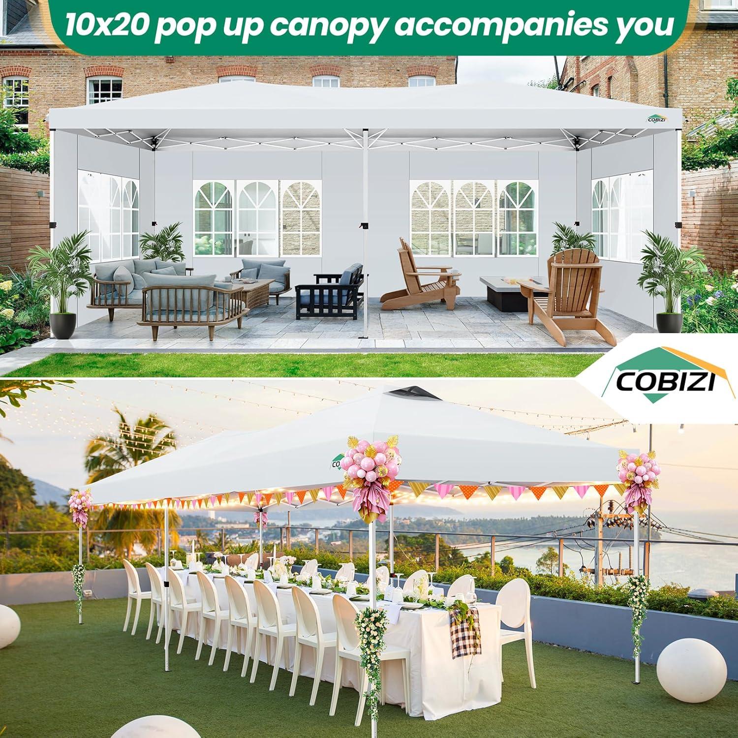image:imageCOBIZI 10x10 Pop Up Canopy Tent with 4 Sidewalls UPF 50Waterproof Outdoor Canopy with Air Vent Instant Portable Camping Canopies Gazebo for Commercial Sun Shade Party 4 SandbagsWhiteWhite1 year warranty