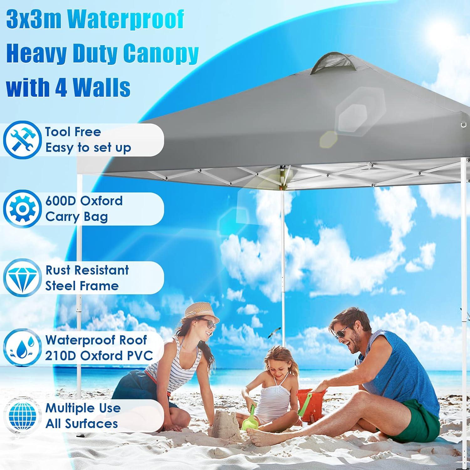 image:imageCOBIZI 10x10 Pop Up Canopy Tent with 4 Sidewalls UPF 50Waterproof Outdoor Canopy with Air Vent Instant Portable Camping Canopies Gazebo for Commercial Sun Shade Party 4 SandbagsWhitePigeon Grey