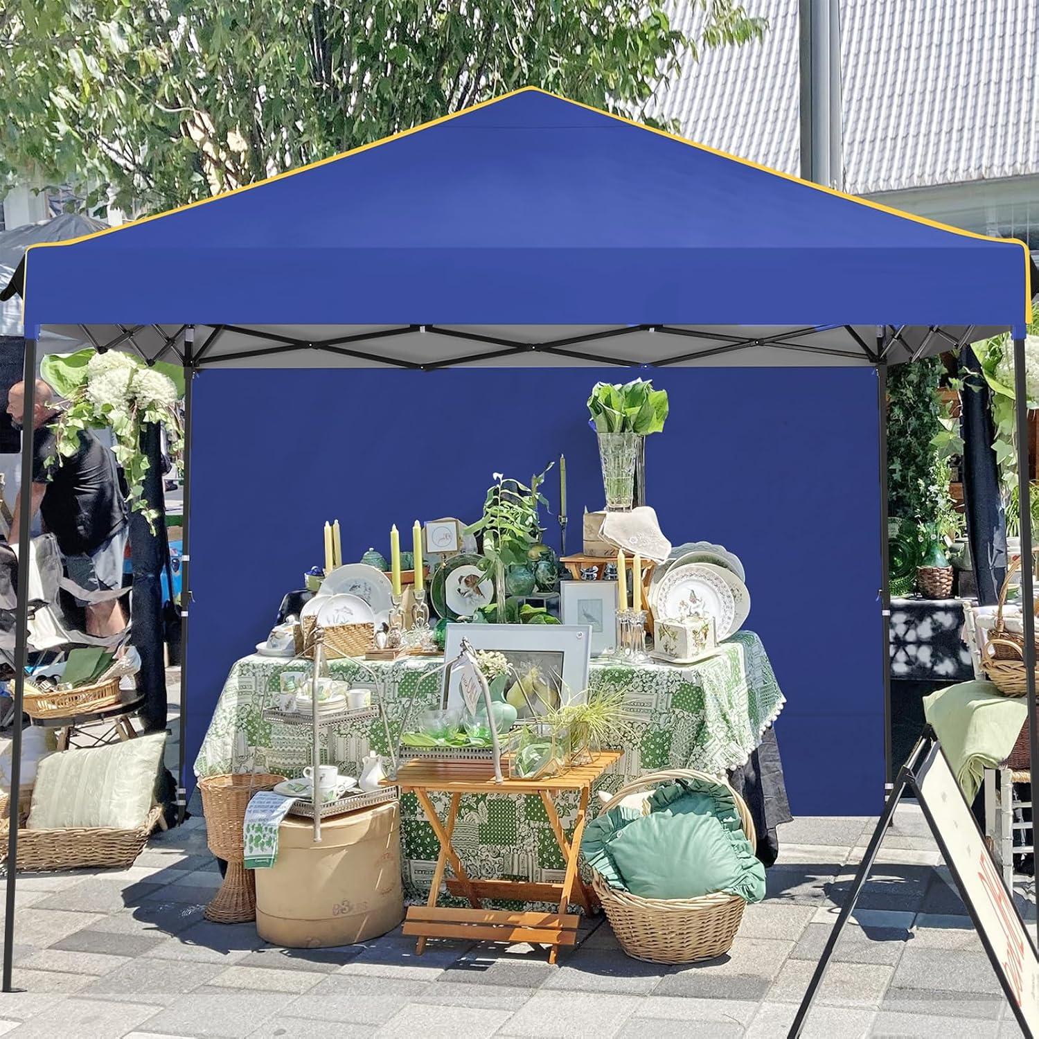 image:imageCOBIZI 10x10 Pop up Canopy Canopy Tent Gazebos Ez up Canopy 10x10 for Parties Beach Camping Party Event Shelter Sun Shade with 4 Sidewalls amp Carry Bag 4 Stakes amp Ropes amp Sandbags BlackNavy Blue