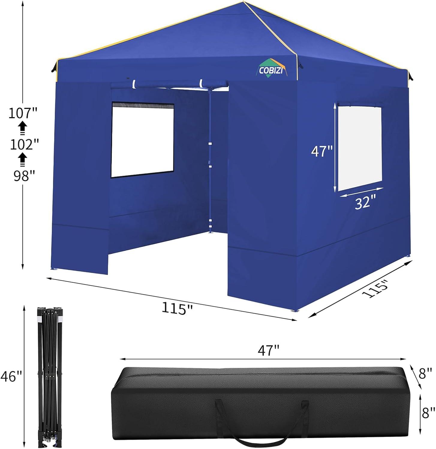 image:imageCOBIZI 10x10 Pop up Canopy Canopy Tent Gazebos Ez up Canopy 10x10 for Parties Beach Camping Party Event Shelter Sun Shade with 4 Sidewalls amp Carry Bag 4 Stakes amp Ropes amp Sandbags BlackNavy Blue