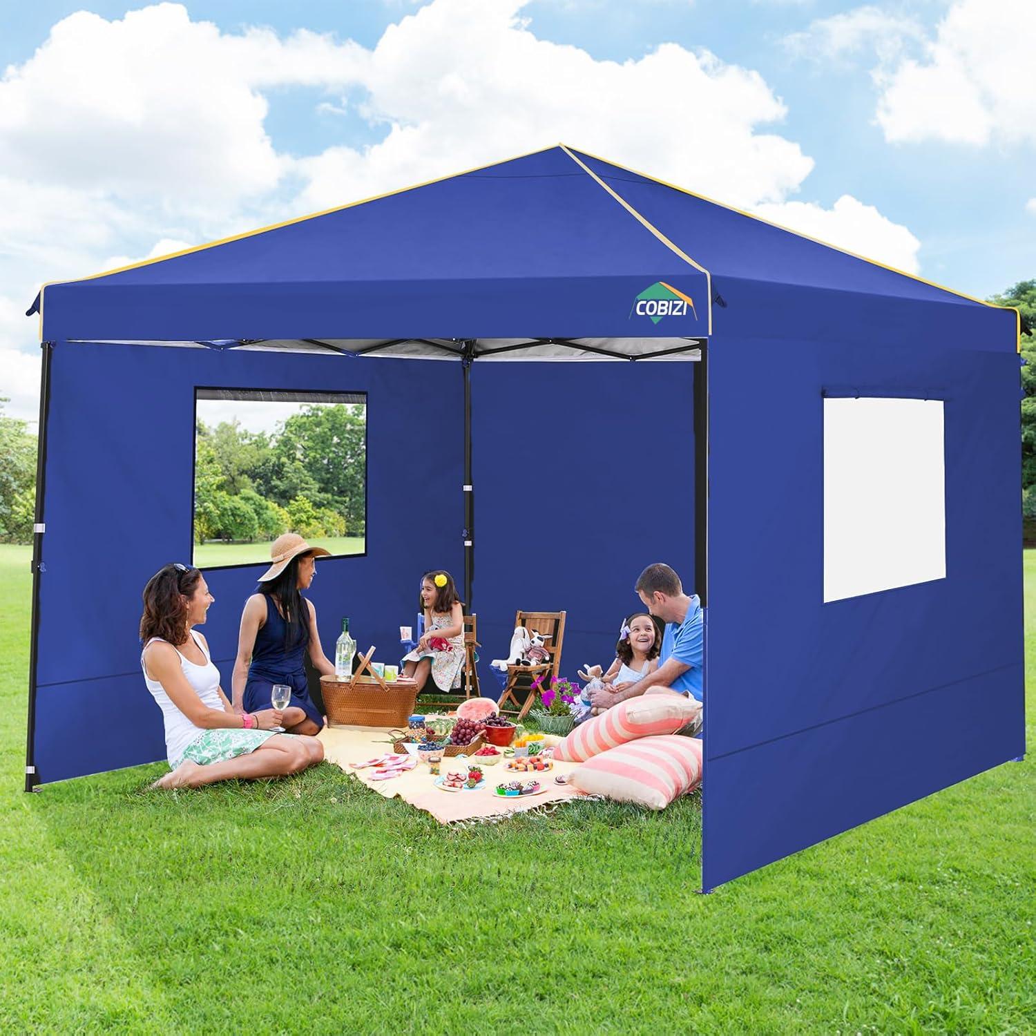 image:imageCOBIZI 10x10 Pop up Canopy Canopy Tent Gazebos Ez up Canopy 10x10 for Parties Beach Camping Party Event Shelter Sun Shade with 4 Sidewalls amp Carry Bag 4 Stakes amp Ropes amp Sandbags BlackNavy Blue