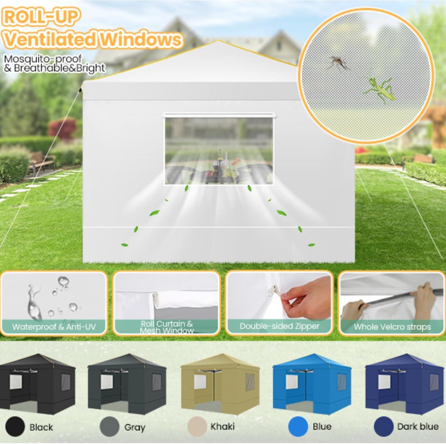 image:imageCOBIZI 10x10 Pop up Canopy Canopy Tent Gazebos Ez up Canopy 10x10 for Parties Beach Camping Party Event Shelter Sun Shade with 4 Sidewalls amp Carry Bag 4 Stakes amp Ropes amp Sandbags BlackNavy Blue