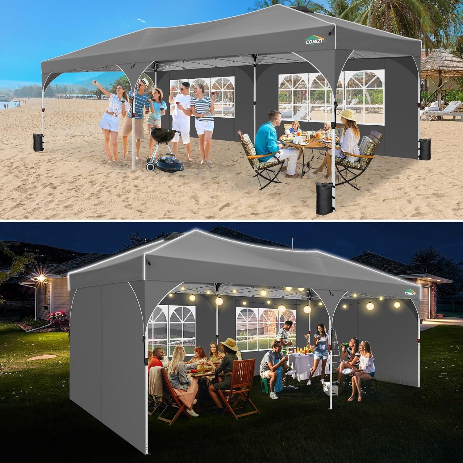image:imageCOBIZI 10x20 Pop Up Canopy Tent with 4 Sidewalls Instant OnePush Setup Commercial Canopy with Air Vent amp Reflective Strip UPF 50 Waterproof Party Tent with Sandbags amp Stakes for Events BlackGray