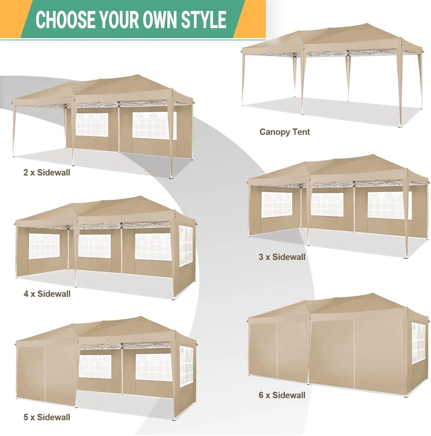 image:imageCOBIZI 10x20 Pop Up Canopy Tent with 6 Sidewalls Party Tents for Parties Weddings Backyard Waterproof Commercial Instant Outdoor Events Tent with Stakes Ropes10 x 20 ft Khaki