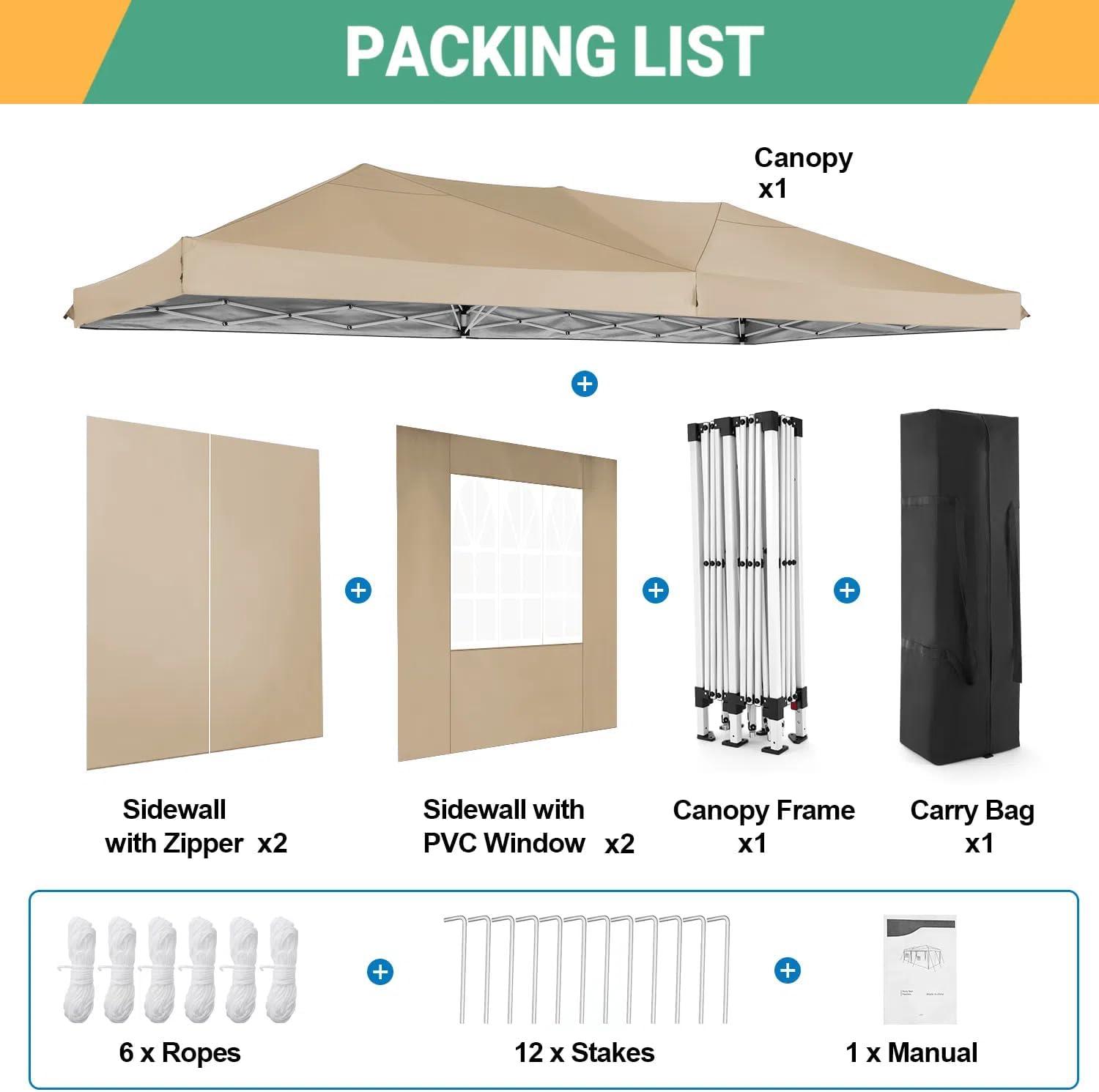 image:imageCOBIZI 10x20 Pop Up Canopy Tent with 6 Sidewalls Party Tents for Parties Weddings Backyard Waterproof Commercial Instant Outdoor Events Tent with Stakes Ropes10 x 20 ft Khaki