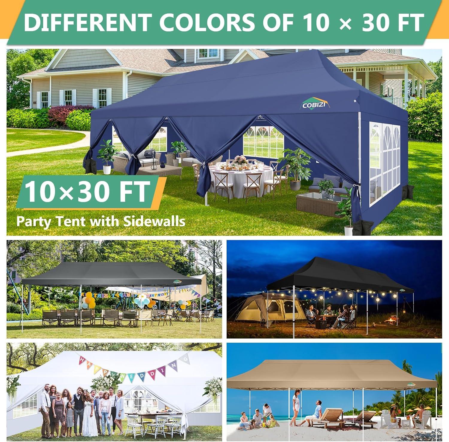 image:imageCOBIZI 10x20 Pop Up Canopy Tent with SidewallsParty Tent Outdoor Gazebos Waterproof amp UV503 Adjustable HeightsHigher Frame Design Extra Tall for Parties BackyardWeddingsMarketsWhiteKhaki