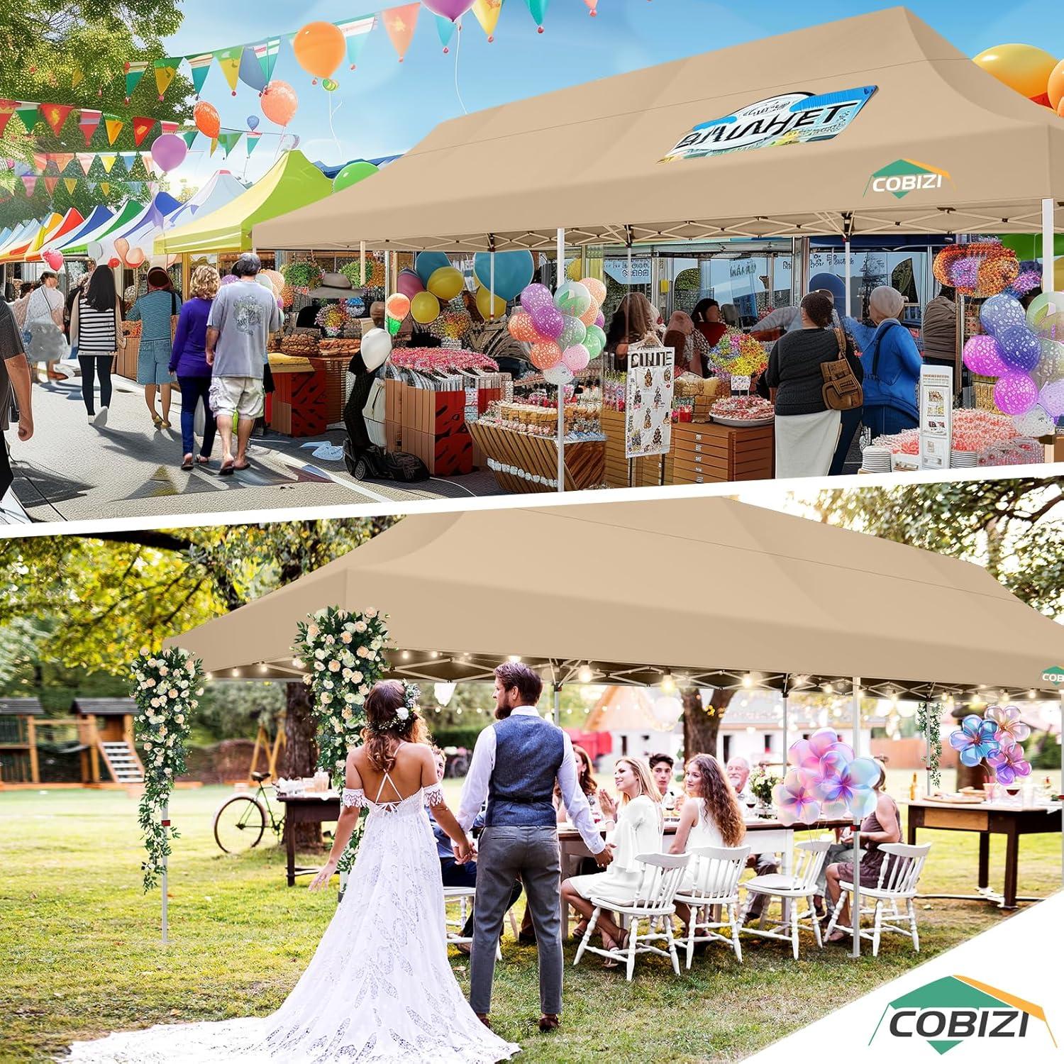 image:imageCOBIZI 10x20 Pop Up Canopy Tent with SidewallsParty Tent Outdoor Gazebos Waterproof amp UV503 Adjustable HeightsHigher Frame Design Extra Tall for Parties BackyardWeddingsMarketsWhiteKhaki