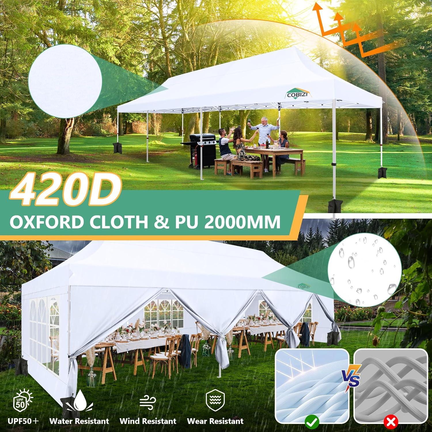 image:imageCOBIZI 10x20 Pop Up Canopy Tent with SidewallsParty Tent Outdoor Gazebos Waterproof amp UV503 Adjustable HeightsHigher Frame Design Extra Tall for Parties BackyardWeddingsMarketsWhiteWhite