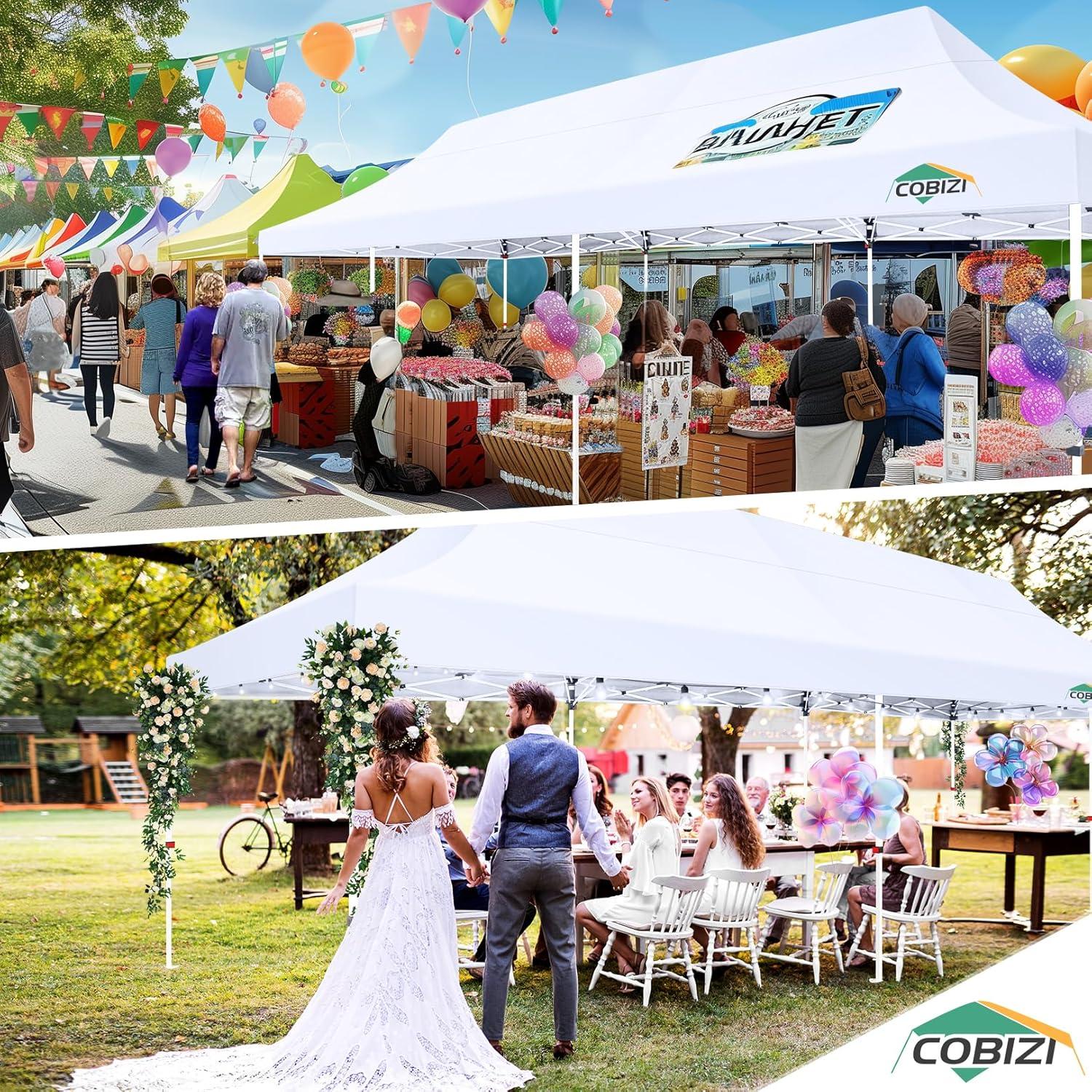 image:imageCOBIZI 10x20 Pop Up Canopy Tent with SidewallsParty Tent Outdoor Gazebos Waterproof amp UV503 Adjustable HeightsHigher Frame Design Extra Tall for Parties BackyardWeddingsMarketsWhiteWhite