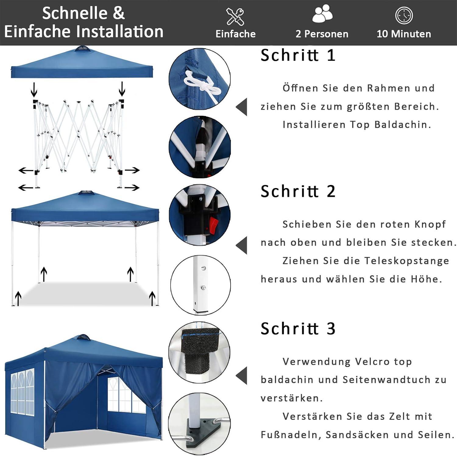 image:imageCOBIZI 10x20 Pop Up Canopy with 6 Sidewall Commercial Canopy UPF 50 Waterproof Outdoor Gazebo with Carry Bag Tents for Parties with Upgrade Frame 3 Height Adjustable BlackDark Blue