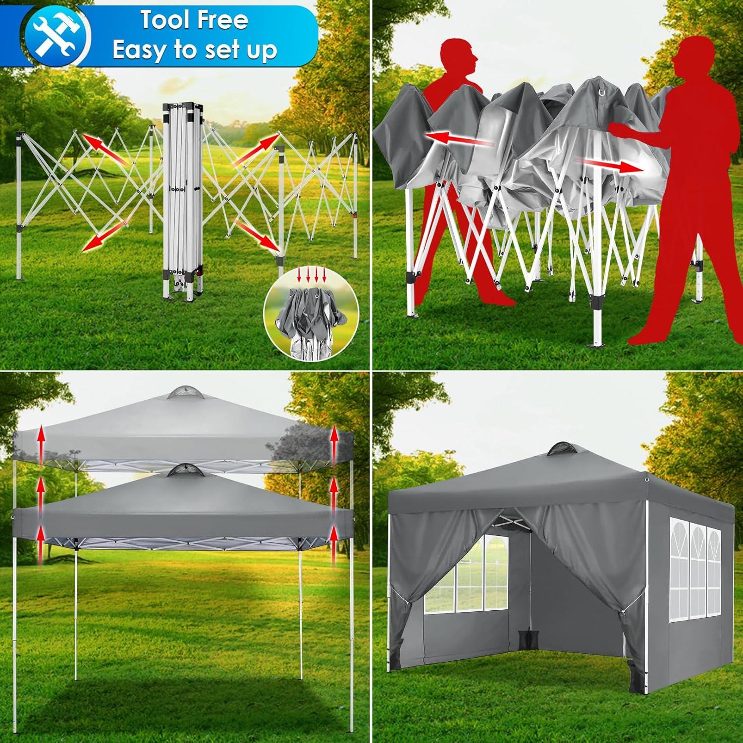 image:imageCOBIZI 10x20 Pop Up Canopy with 6 Sidewall Commercial Canopy UPF 50 Waterproof Outdoor Gazebo with Carry Bag Tents for Parties with Upgrade Frame 3 Height Adjustable BlackLight Grey