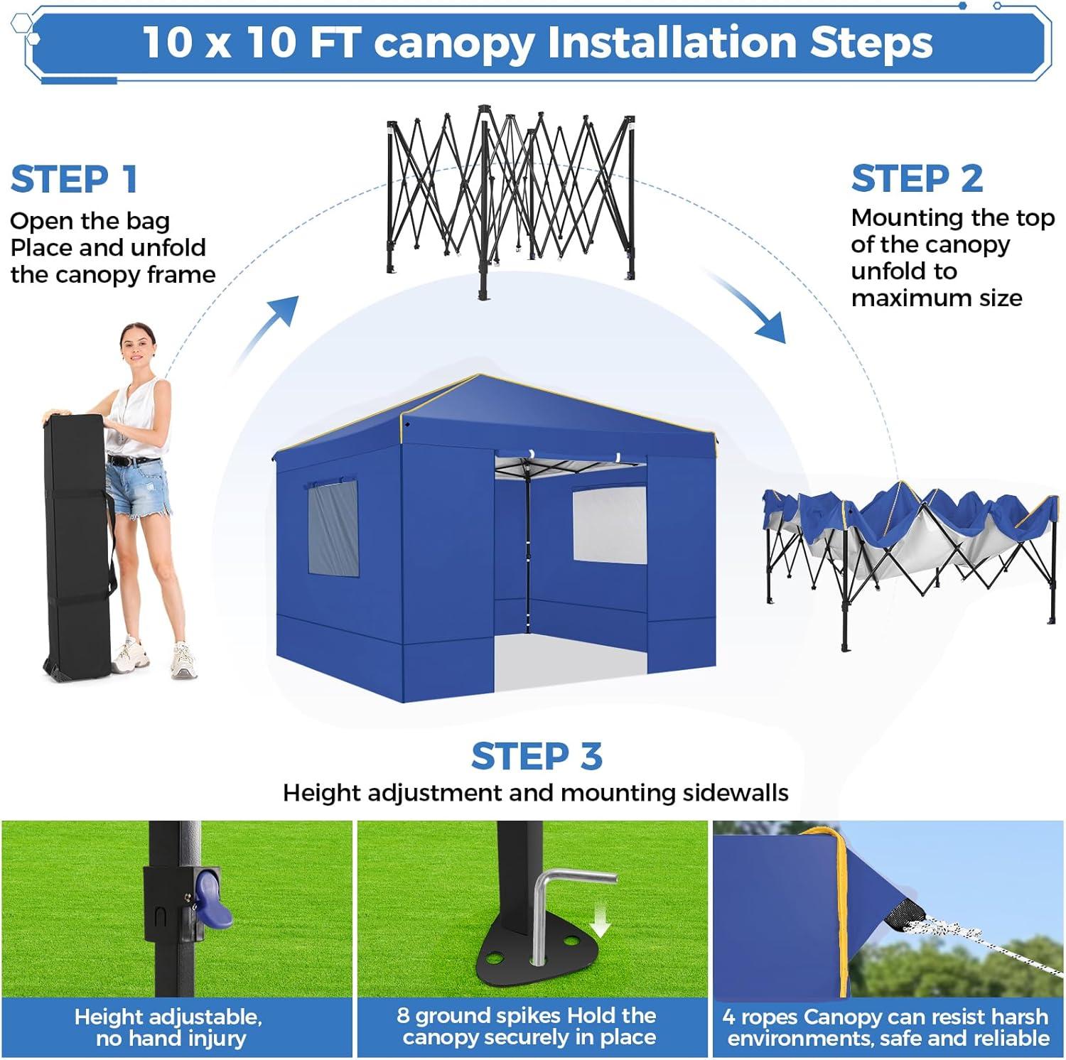image:imageCOBIZI 10x20 Pop Up Canopy with 6 Sidewall Commercial Canopy UPF 50 Waterproof Outdoor Gazebo with Carry Bag Tents for Parties with Upgrade Frame 3 Height Adjustable BlackDark Blue