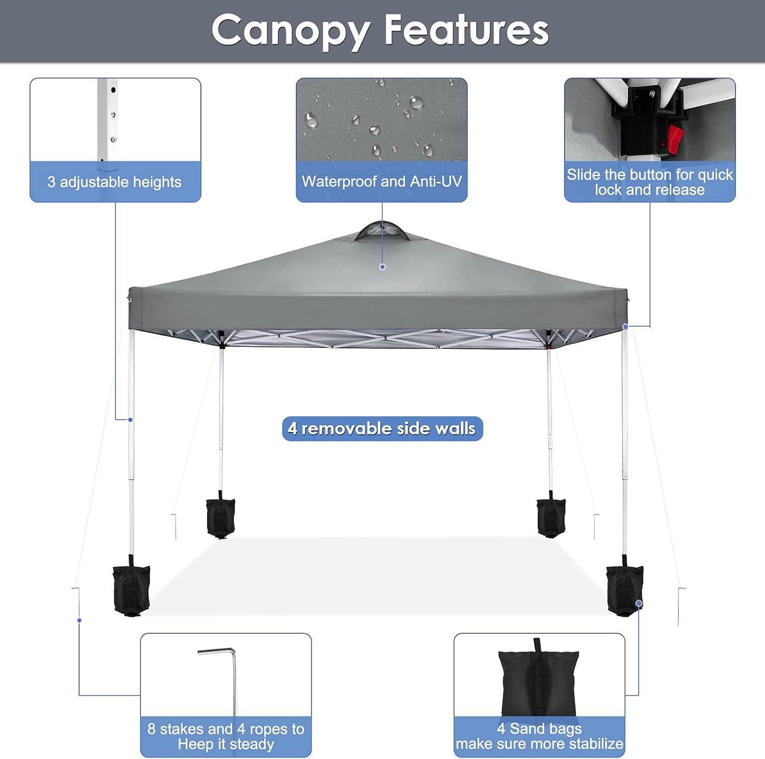 image:imageCOBIZI 10x20 Pop Up Canopy with 6 Sidewall Commercial Canopy UPF 50 Waterproof Outdoor Gazebo with Carry Bag Tents for Parties with Upgrade Frame 3 Height Adjustable BlackLight Grey