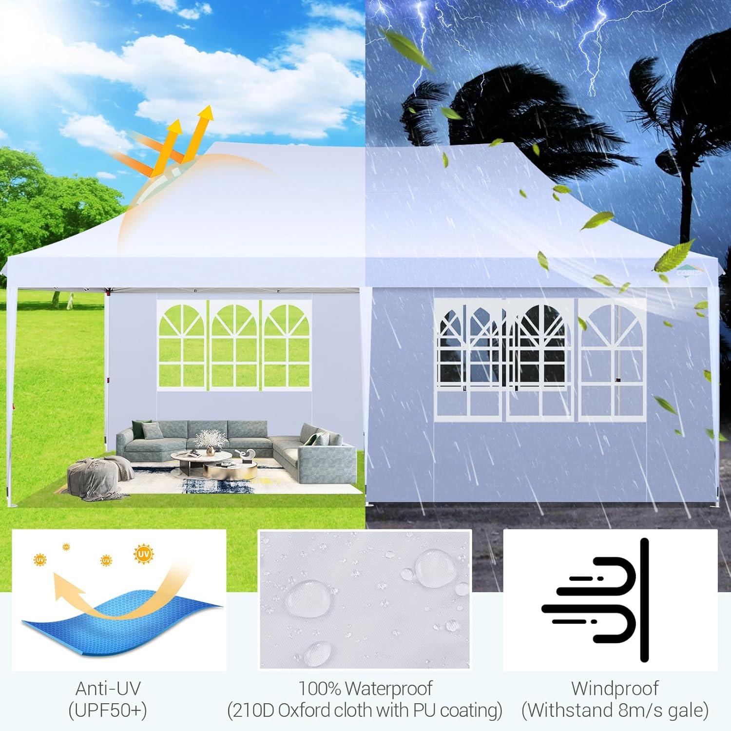 image:imageCOBIZI 10x20 Pop Up Canopy with 6 Sidewall Commercial Canopy UPF 50 Waterproof Outdoor Gazebo with Carry Bag Tents for Parties with Upgrade Frame 3 Height Adjustable White