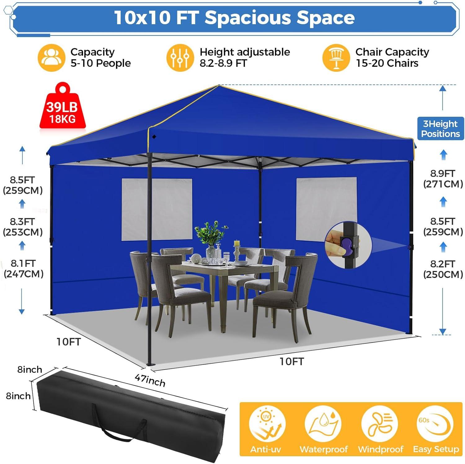 image:imageCOBIZI 10x20 Pop Up Canopy with 6 Sidewall Commercial Canopy UPF 50 Waterproof Outdoor Gazebo with Carry Bag Tents for Parties with Upgrade Frame 3 Height Adjustable BlackDark Blue