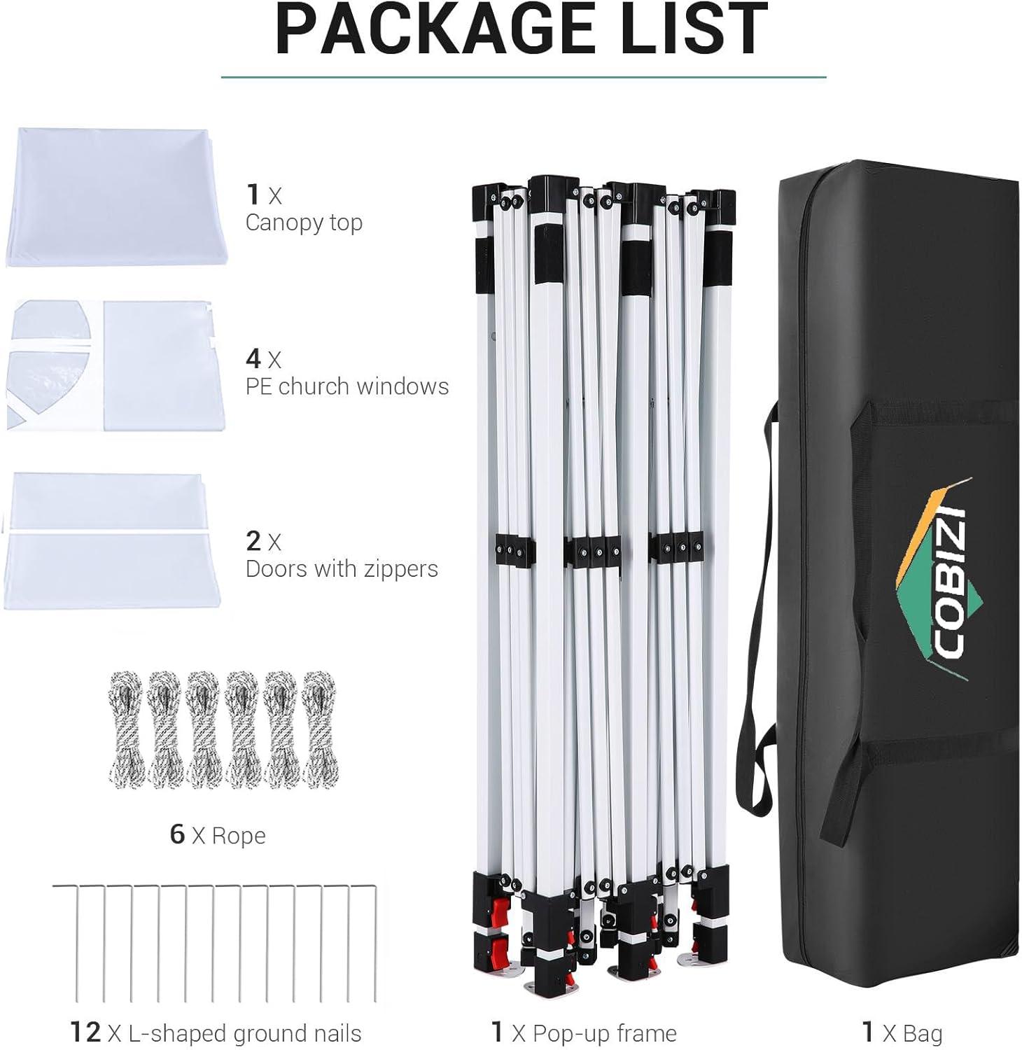 image:imageCOBIZI 10x20 Pop Up Canopy with 6 Sidewall Commercial Canopy UPF 50 Waterproof Outdoor Gazebo with Carry Bag Tents for Parties with Upgrade Frame 3 Height Adjustable White