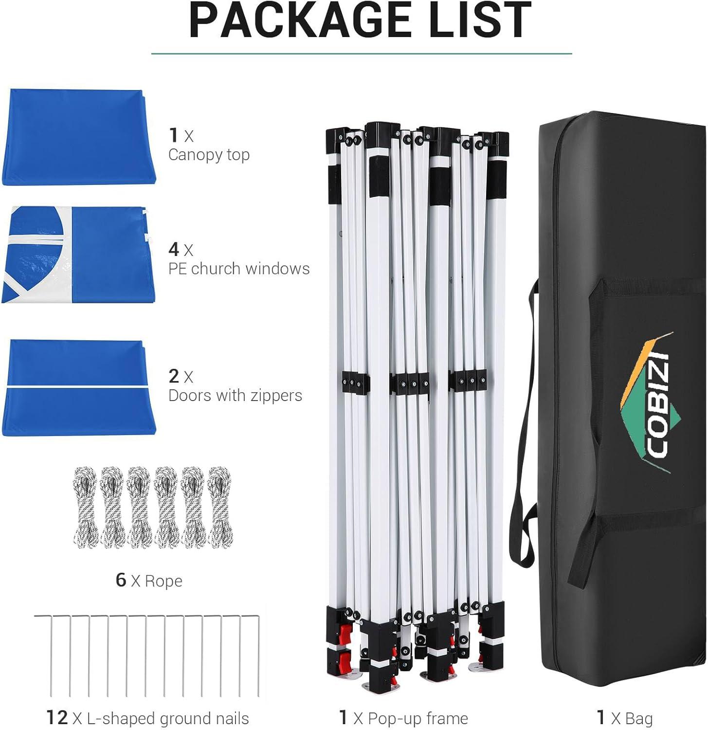 image:imageCOBIZI 10x20 Pop Up Canopy with 6 Sidewall Commercial Canopy UPF 50 Waterproof Outdoor Gazebo with Carry Bag Tents for Parties with Upgrade Frame 3 Height Adjustable BlackLight Blue1 year warranty