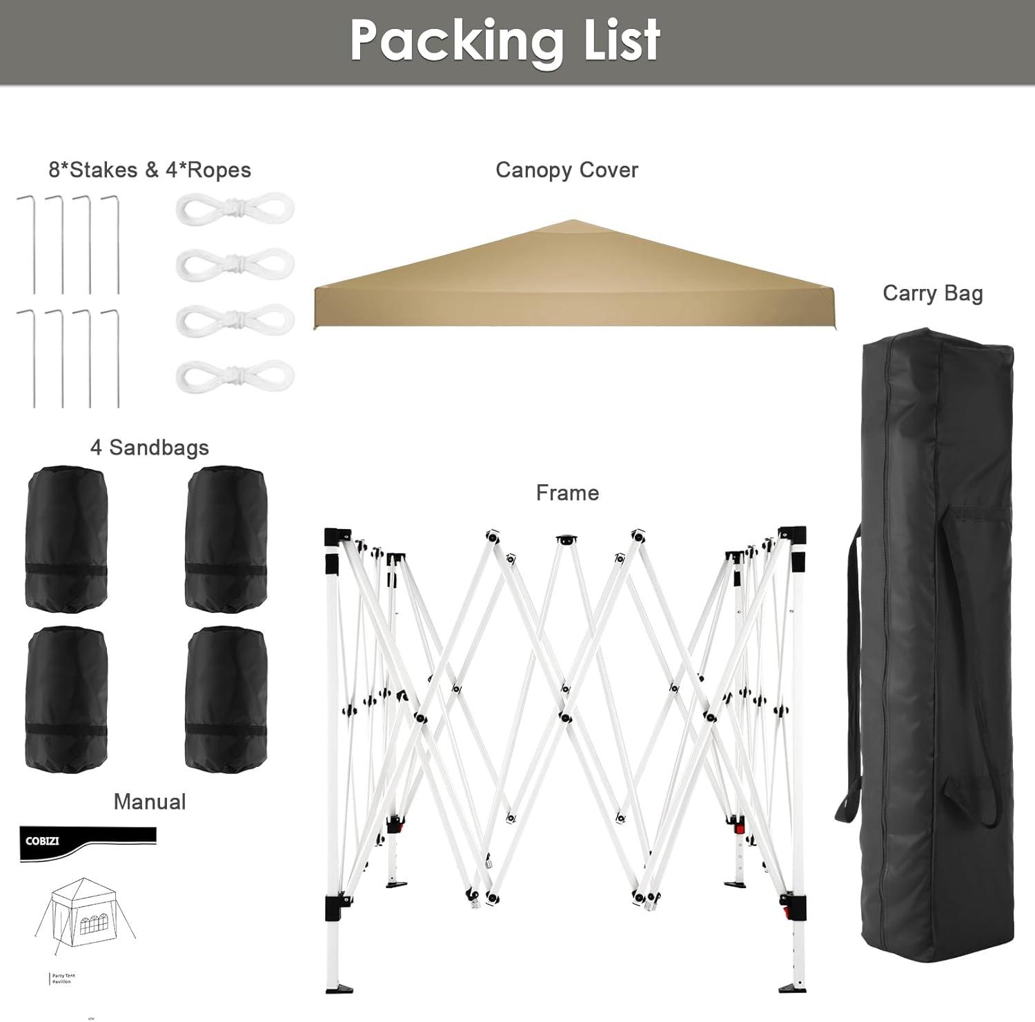 image:imageCOBIZI 10x20 Pop Up Canopy with 6 Sidewall Commercial Canopy UPF 50 Waterproof Outdoor Gazebo with Carry Bag Tents for Parties with Upgrade Frame 3 Height Adjustable BlackKhaki