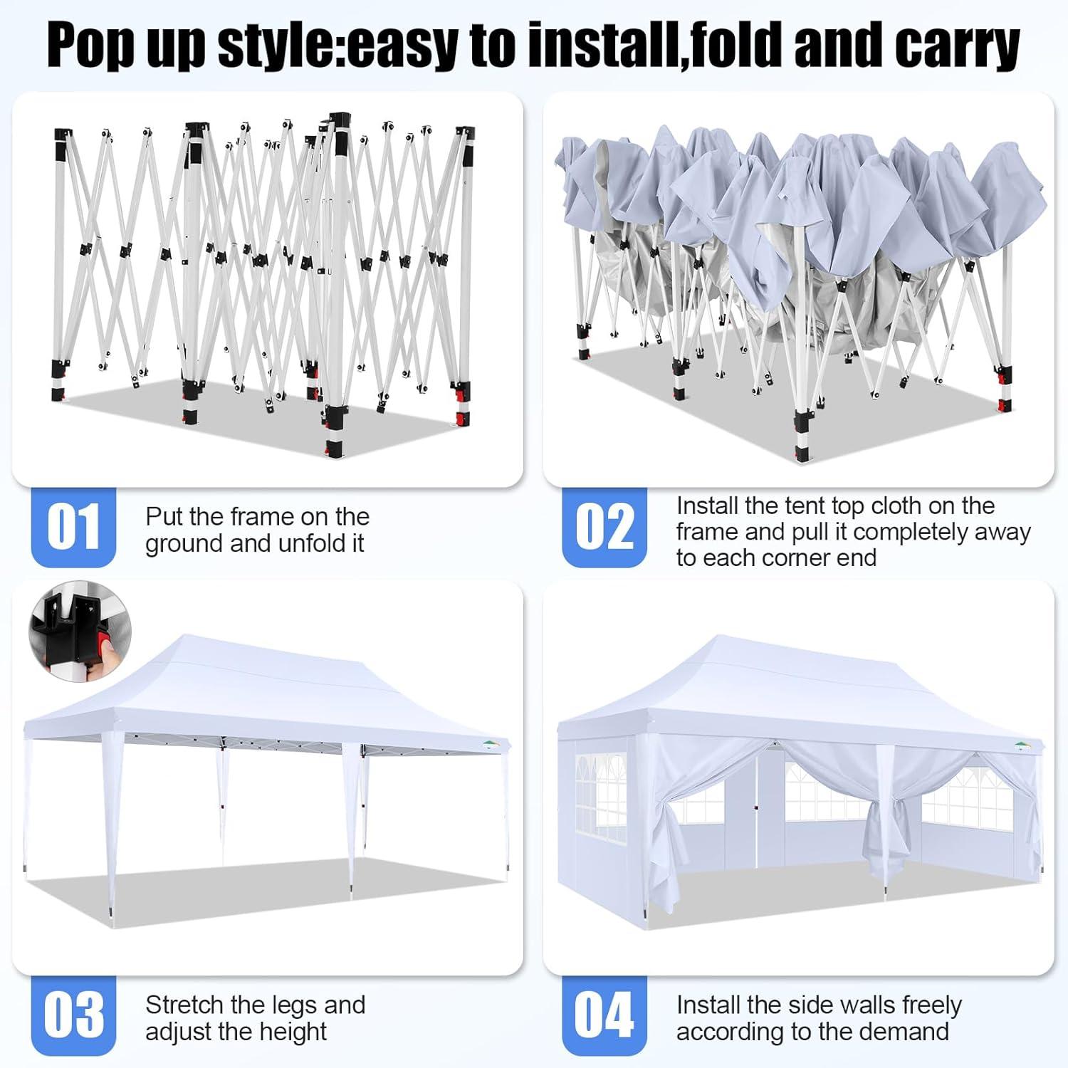 image:imageCOBIZI 10x20 Pop Up Canopy with 6 Sidewall Commercial Canopy UPF 50 Waterproof Outdoor Gazebo with Carry Bag Tents for Parties with Upgrade Frame 3 Height Adjustable White