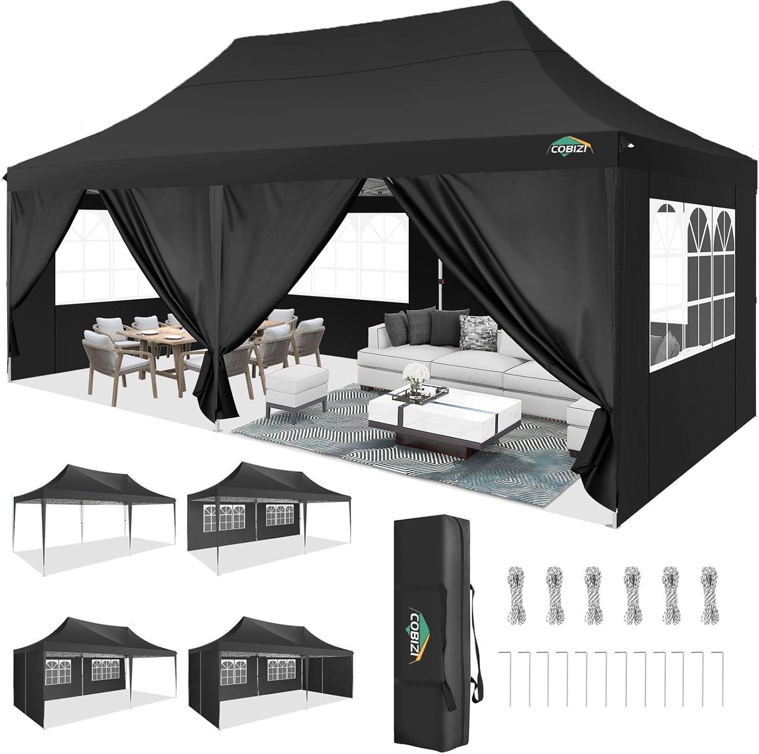 image:imageCOBIZI 10x20 Pop Up Canopy with 6 Sidewall Commercial Canopy UPF 50 Waterproof Outdoor Gazebo with Carry Bag Tents for Parties with Upgrade Frame 3 Height Adjustable BlackBlack1 year warranty