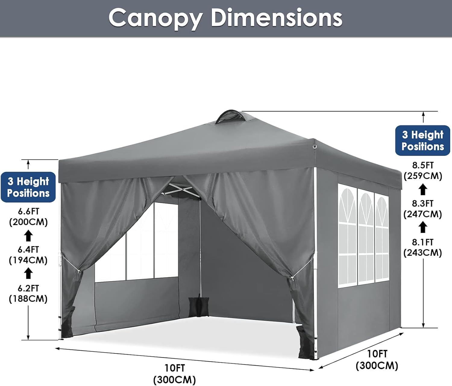 image:imageCOBIZI 10x20 Pop Up Canopy with 6 Sidewall Commercial Canopy UPF 50 Waterproof Outdoor Gazebo with Carry Bag Tents for Parties with Upgrade Frame 3 Height Adjustable BlackLight Grey