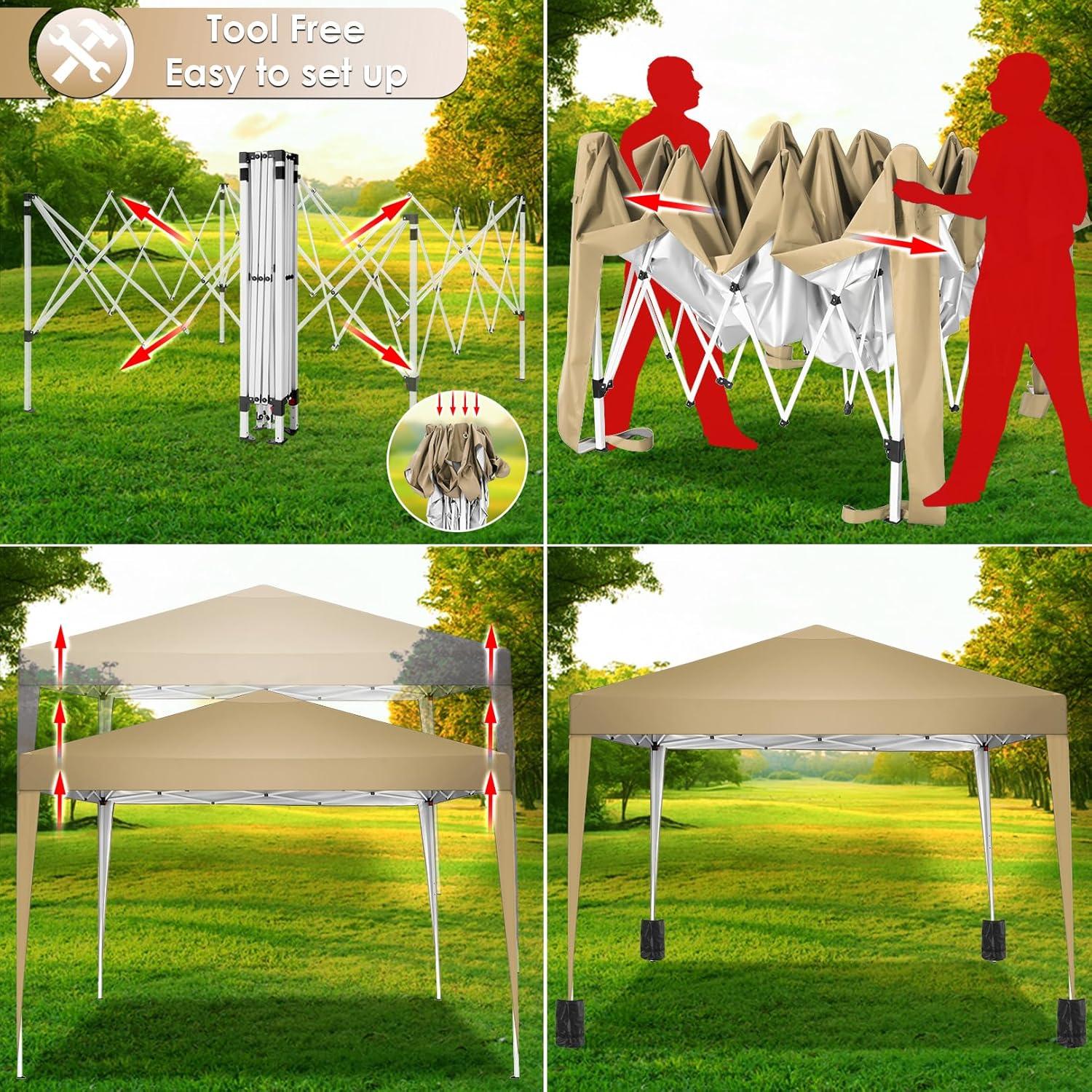image:imageCOBIZI 10x20 Pop Up Canopy with 6 Sidewall Commercial Canopy UPF 50 Waterproof Outdoor Gazebo with Carry Bag Tents for Parties with Upgrade Frame 3 Height Adjustable BlackKhaki