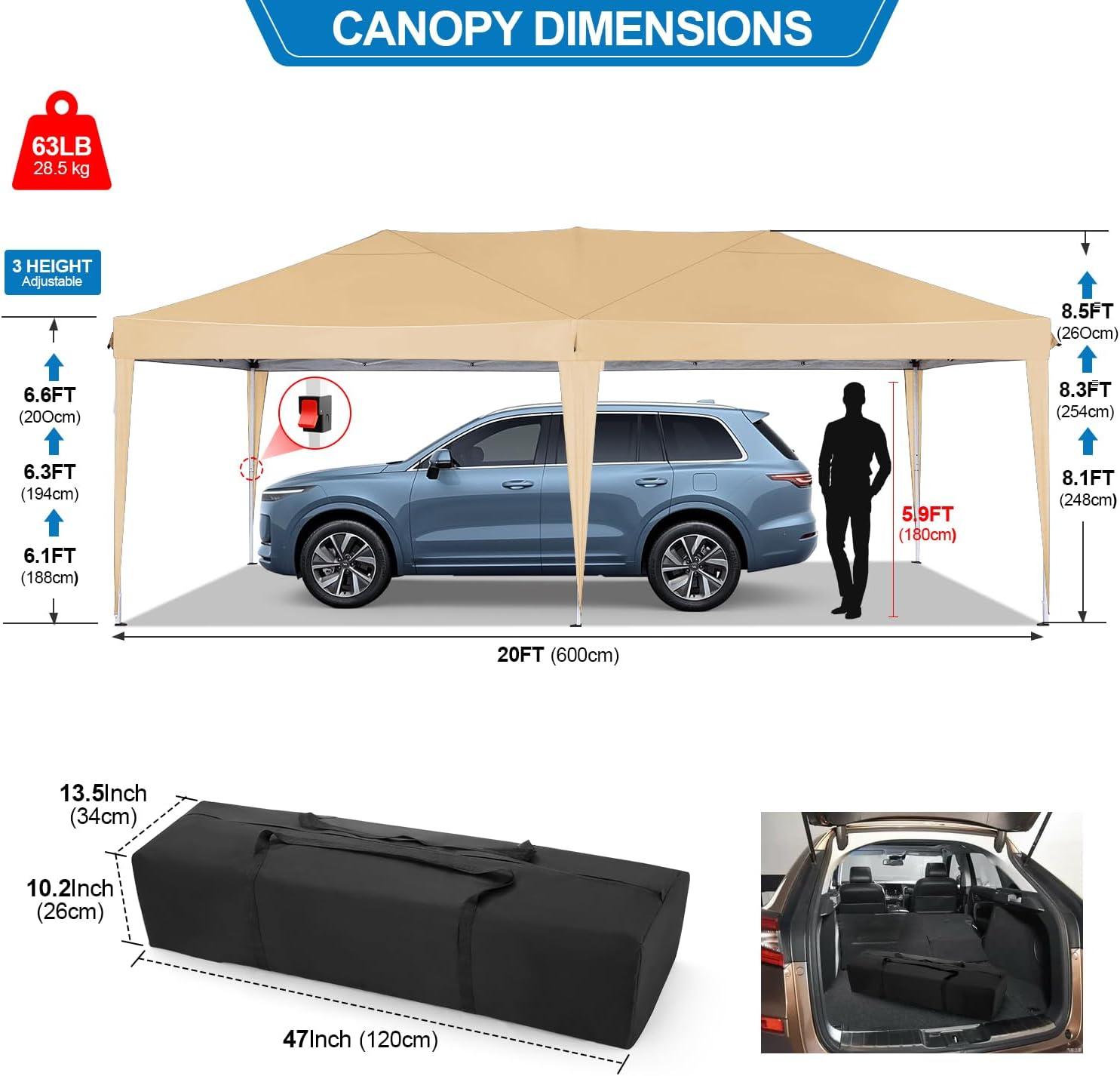 image:imageCOBIZI 10x20 Pop up Canopy Tent Without Sidewall Waterproof Portable Outdoor Canopy 10x20 Ez up Instant Shelter Tent for Parties Wedding Backyard Carport with Carry Bag amp 4 SandbagsKhaki