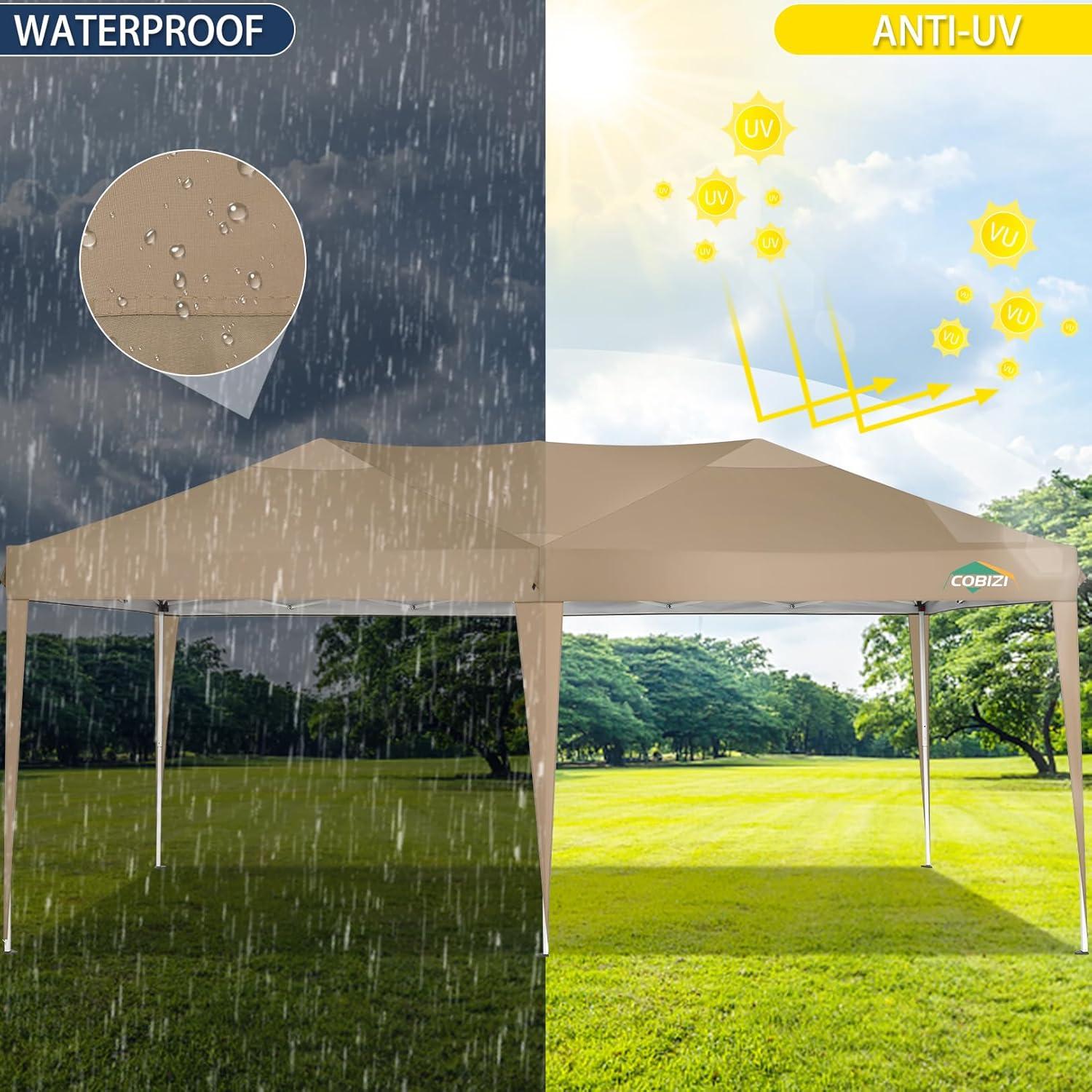 image:imageCOBIZI 10x20 Pop up Canopy Tent Without Sidewall Waterproof Portable Outdoor Canopy 10x20 Ez up Instant Shelter Tent for Parties Wedding Backyard Carport with Carry Bag amp 4 SandbagsKhaki