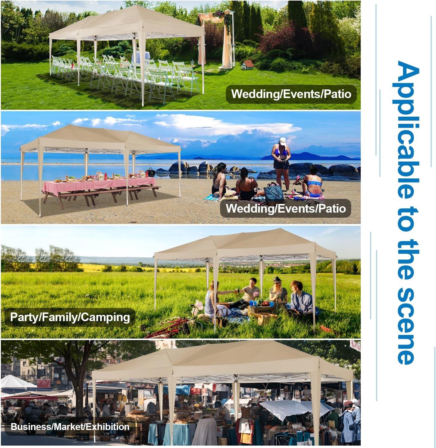 image:imageCOBIZI 10x20 Pop up Canopy Tent Without Sidewall Waterproof Portable Outdoor Canopy 10x20 Ez up Instant Shelter Tent for Parties Wedding Backyard Carport with Carry Bag amp 4 SandbagsKhaki