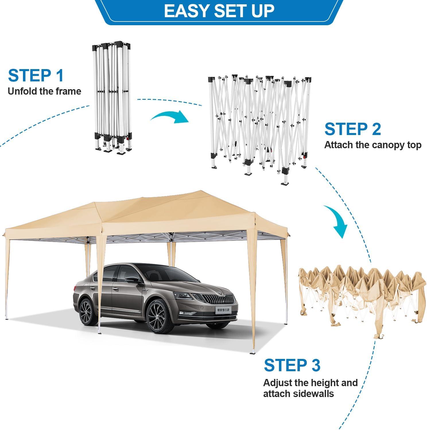 image:imageCOBIZI 10x20 Pop up Canopy Tent Without Sidewall Waterproof Portable Outdoor Canopy 10x20 Ez up Instant Shelter Tent for Parties Wedding Backyard Carport with Carry Bag amp 4 SandbagsKhaki