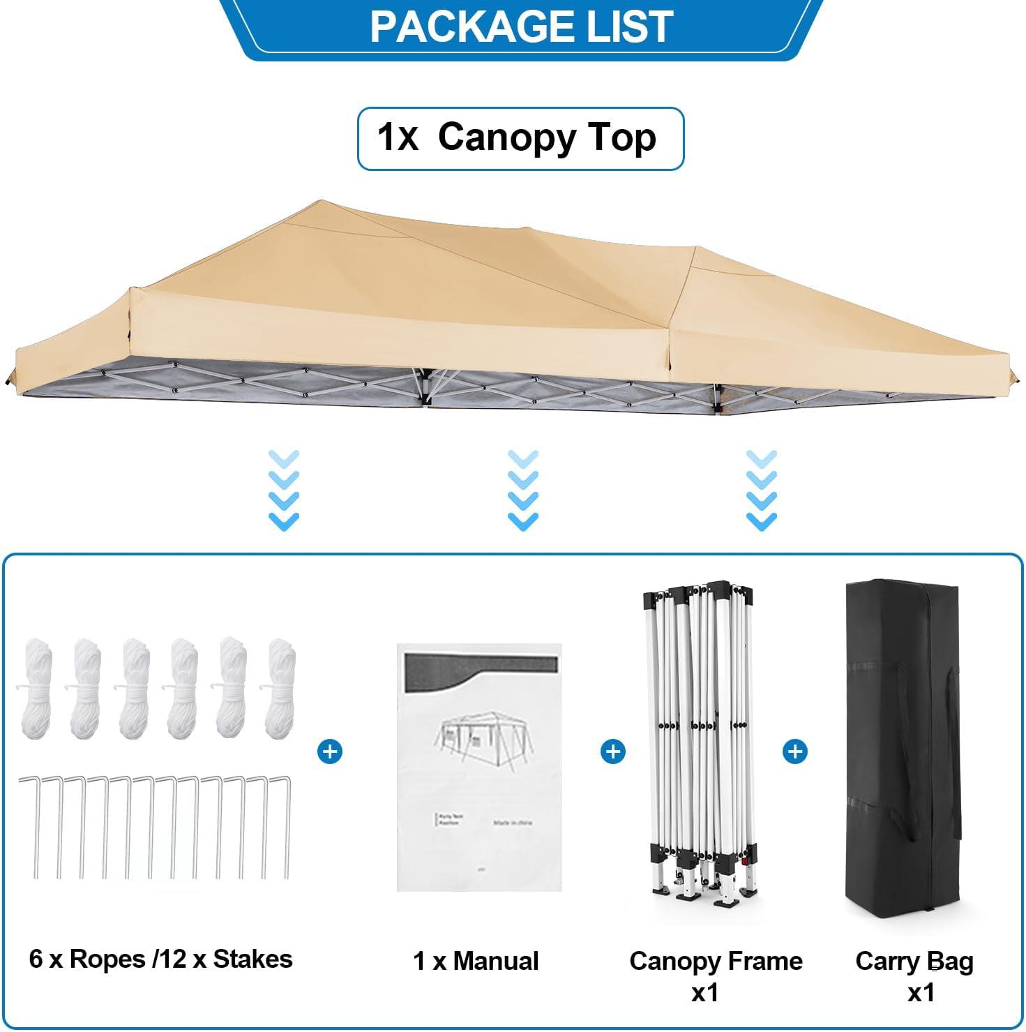 image:imageCOBIZI 10x20 Pop up Canopy Tent Without Sidewall Waterproof Portable Outdoor Canopy 10x20 Ez up Instant Shelter Tent for Parties Wedding Backyard Carport with Carry Bag amp 4 SandbagsKhaki
