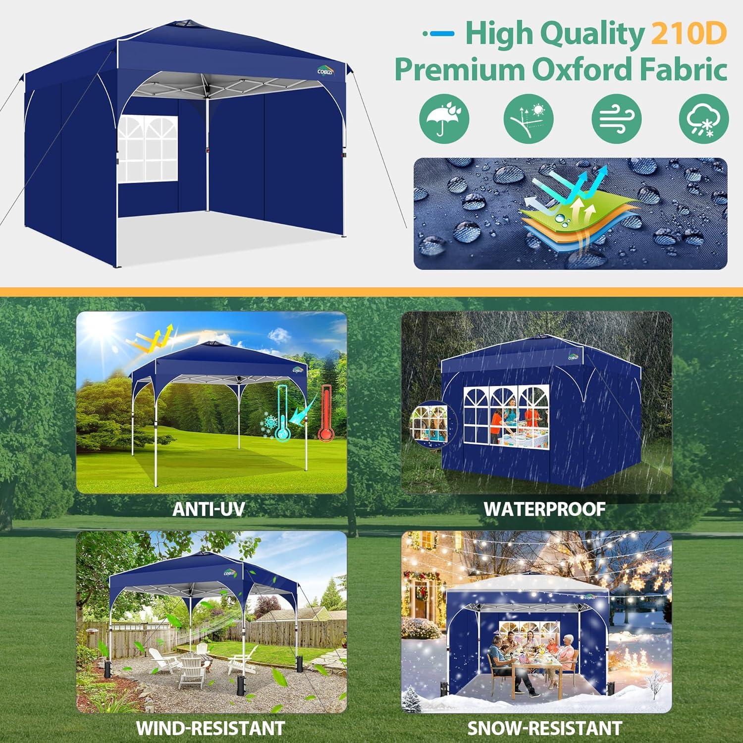 image:imageCOBIZI 10x20 Pop up Canopy Tent with 4 Sidewalls Outdoor Canopy Tent for Party with Push Center Lock amp Air Vent 2000mmWaterproof Gazebo Canopy UPF 50with 4 Sandbags12 Stakes amp 6 RopesBlackDark Blue