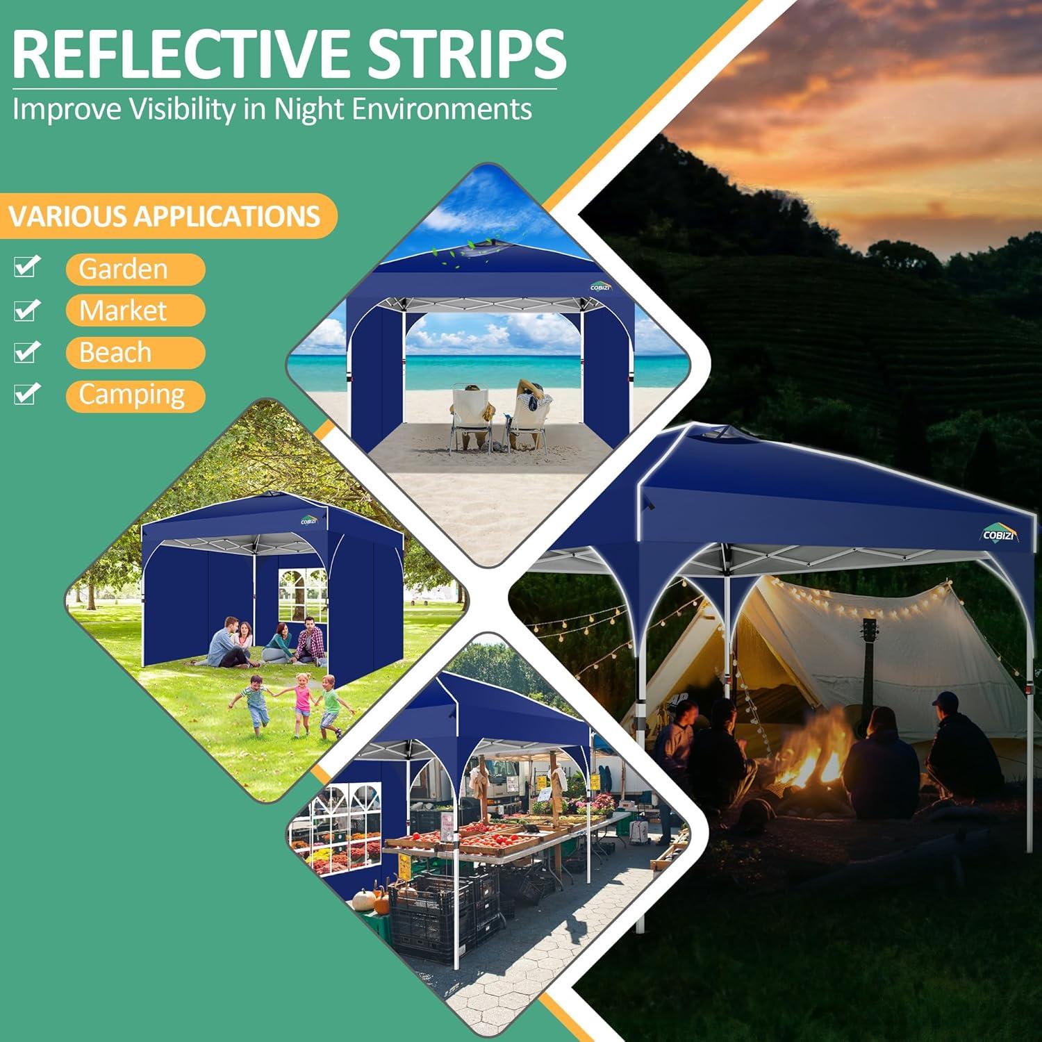 image:imageCOBIZI 10x20 Pop up Canopy Tent with 4 Sidewalls Outdoor Canopy Tent for Party with Push Center Lock amp Air Vent 2000mmWaterproof Gazebo Canopy UPF 50with 4 Sandbags12 Stakes amp 6 RopesBlackDark Blue